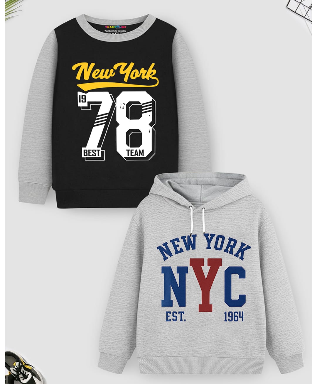 Trampoline Fleece Knit Pack Of 2 Full Sleeves New York Text Printed Light Winter Sweatshirt & Hoodie - Grey-picture-13