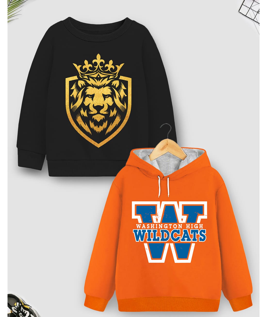 Trampoline Fleece Knit Pack Of 2 Full Sleeves Typography Printed Light Winter Sweatshirt & Hoodie - Black & Orange-picture-12