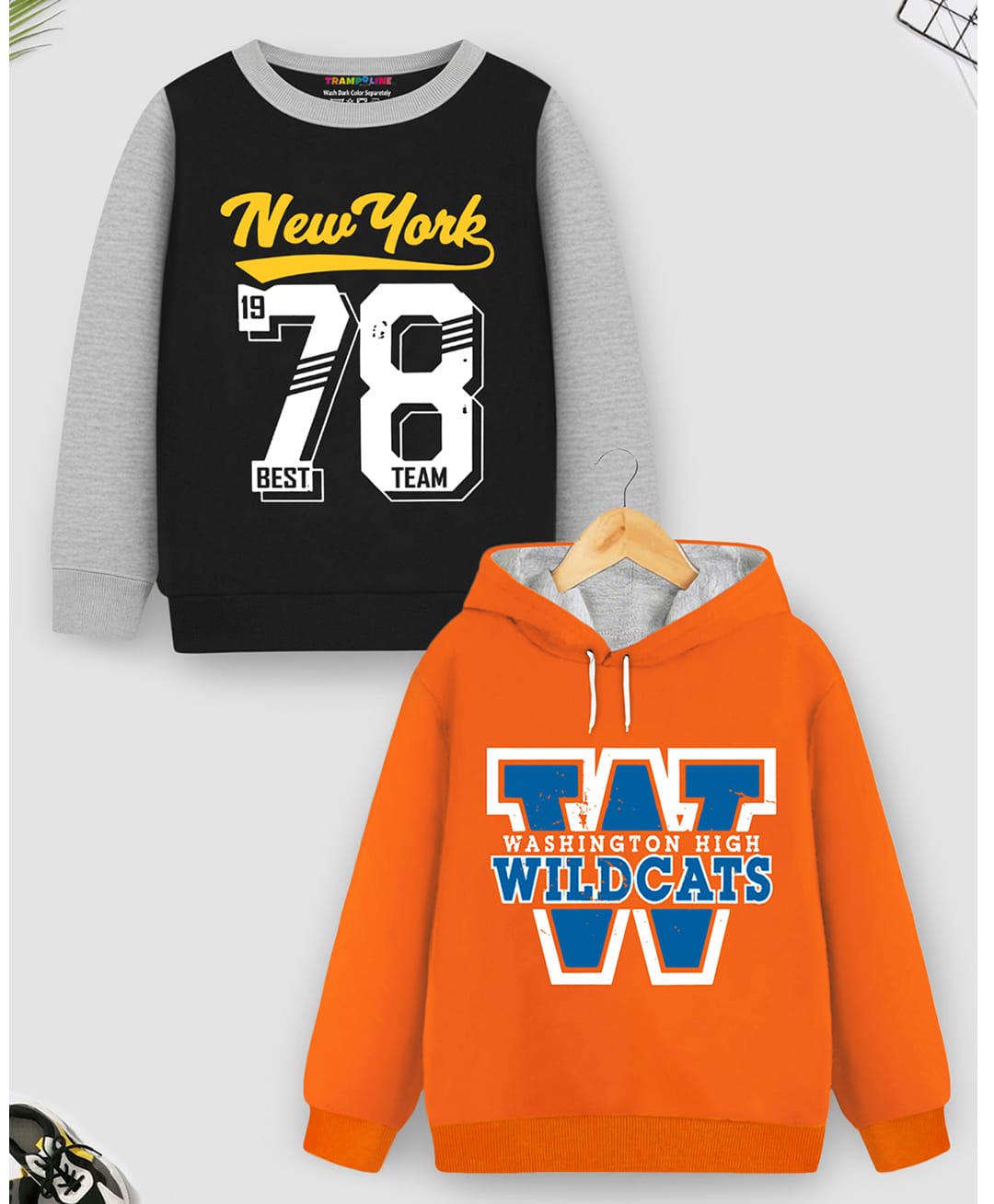 Trampoline Fleece Knit Pack Of 2 Full Sleeves New York Text Printed Light Winter Sweatshirt & Hoodie - Multi Colour-picture-27