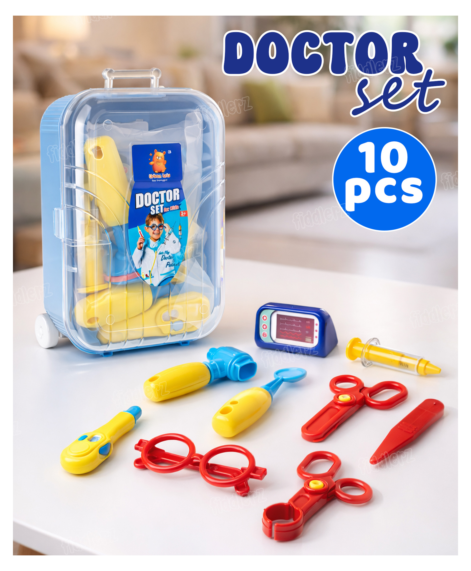 Fiddlerz Doctor Set for Kids Medical Kit Pretend Play Accessories Doctor Kit for Boys & Girls 3 Years+ (Blue) - 10 Pcs-image-16