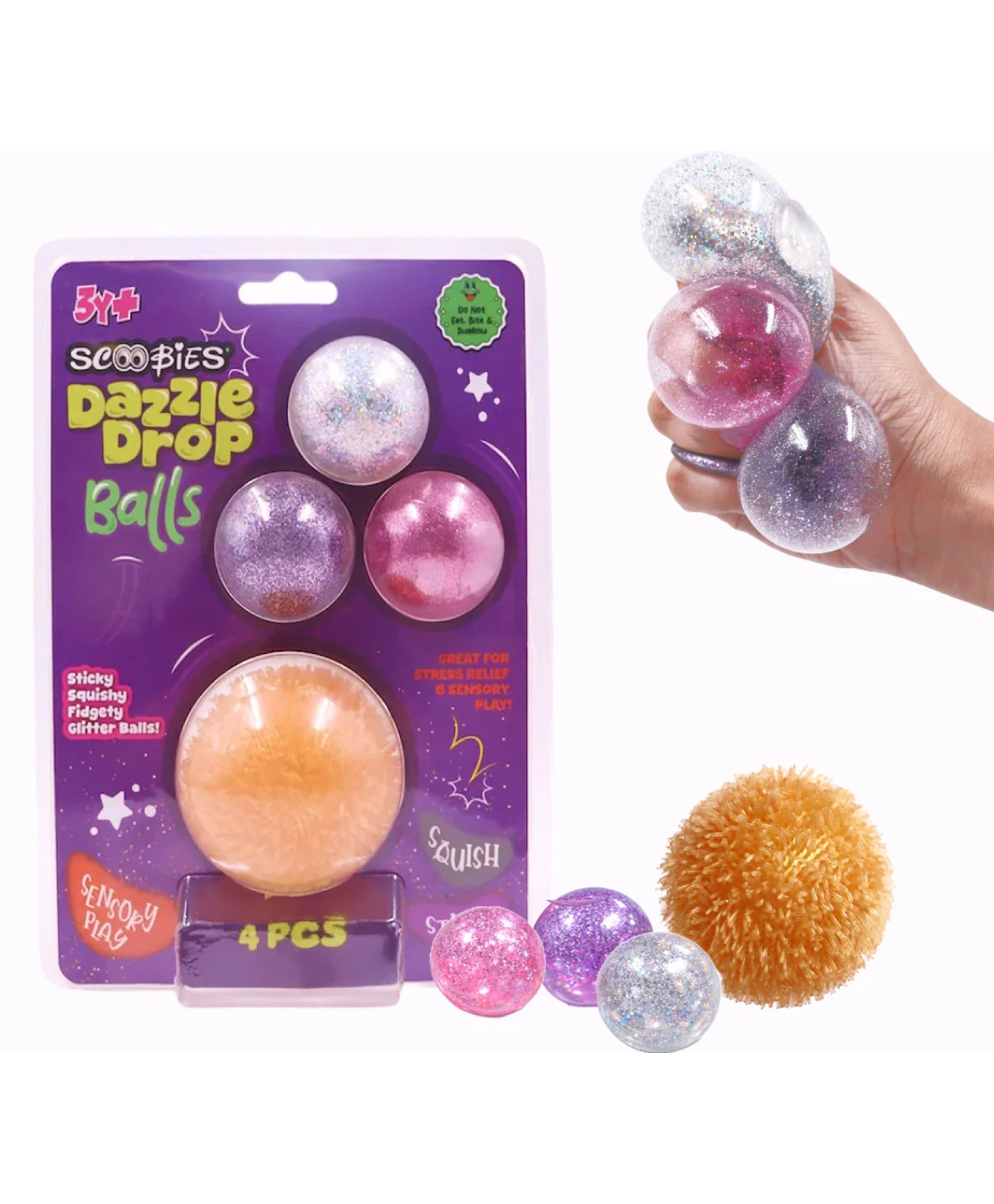 Scoobies Dazzle Drop Sensory Squishy Balls Glitter Set of 4-picture-2