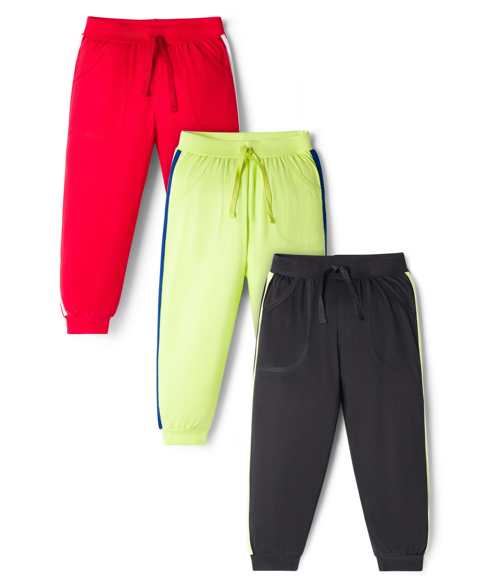Doodle Poodle 100% Cotton Knit Full Length Lounge Pants with Tape Detailing Pack of 3 - Red, Green & Black-picture-15