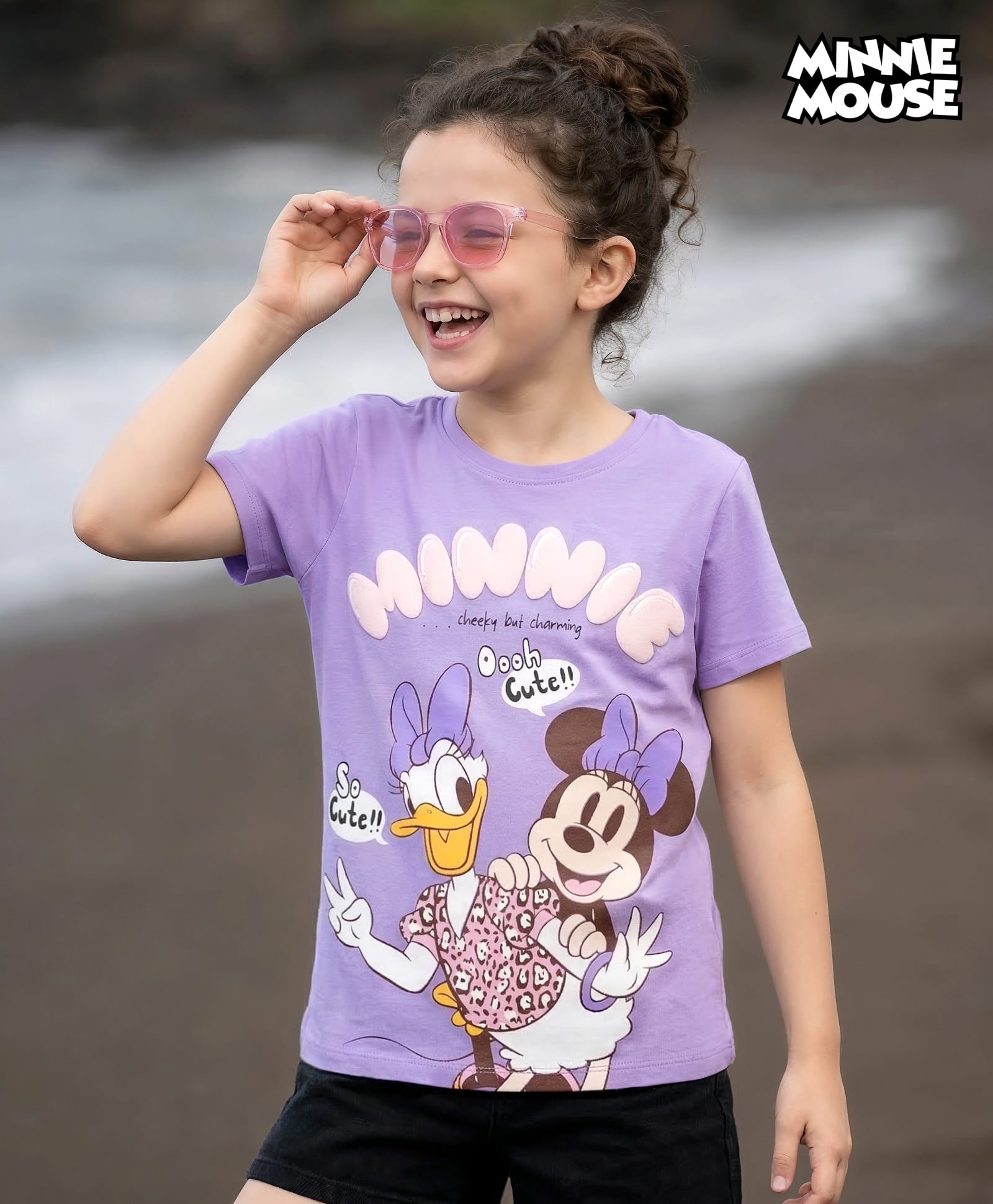 Pine Kids Disney 100% Cotton Knit Half Sleeves T-Shirt With Minnie & Daisy Graphic & Puff Print Detailing - Lavender-image-46