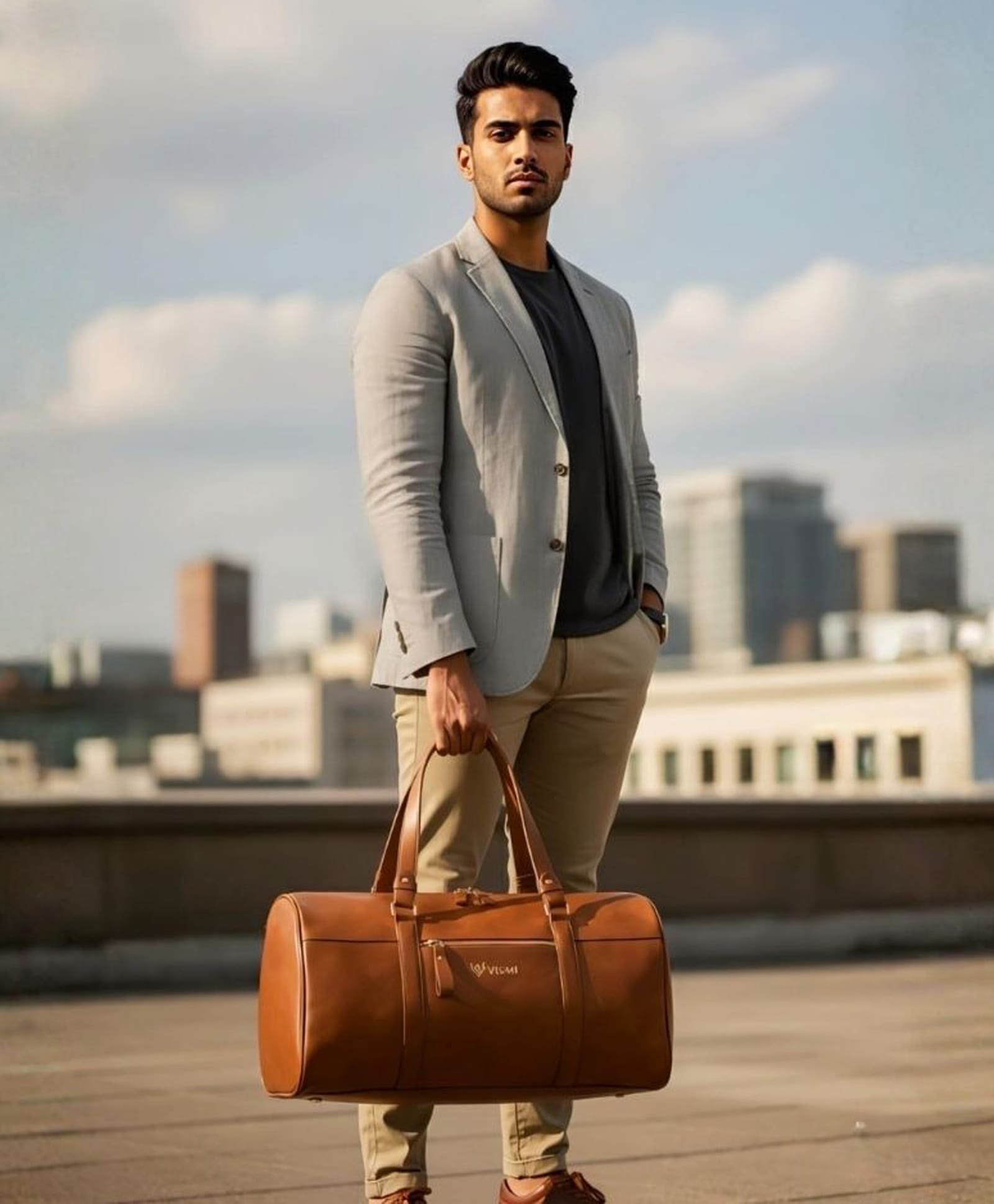VISMIINTREND Duffel Bags for Men Women PU Vegan Leather - Tan-image-17