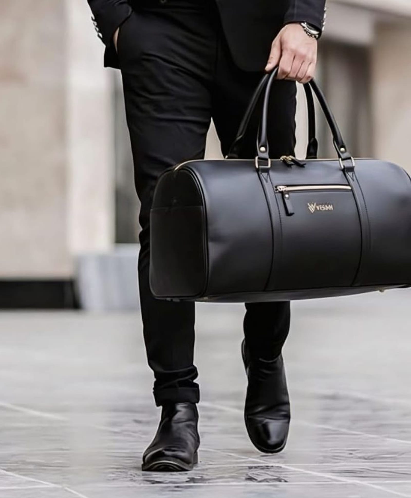 VISMIINTREND Duffel Travel Bags Unisex Pu Vegan Leather - Black-picture-15