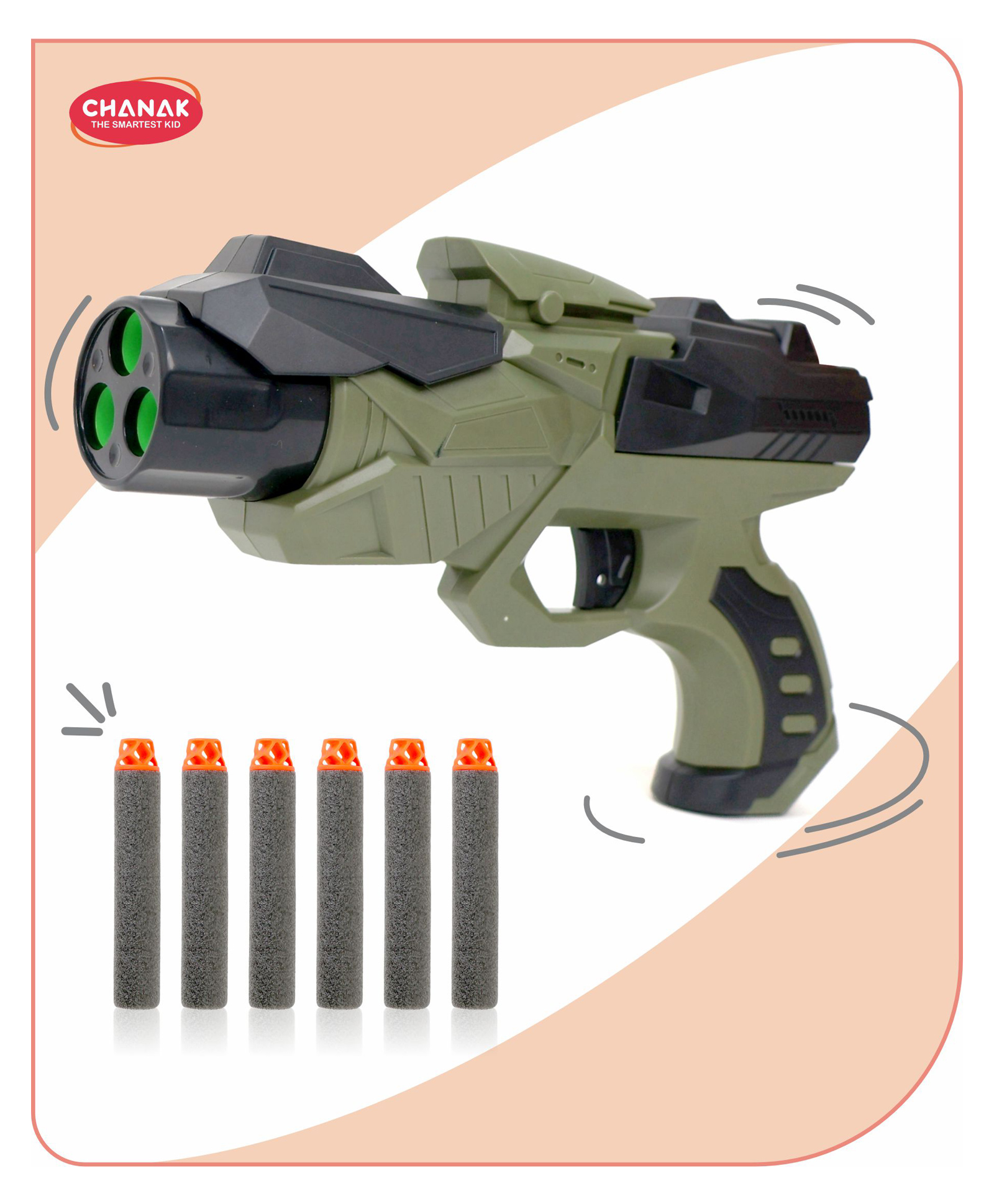 Aditi Toys Nitro Ranger Hard Tip Foam Bullet Gun Toy, Slam Fire Action Blaster Toy with 6 Darts, Shooting Gun for Kids Age 3+ (Green)-image-22