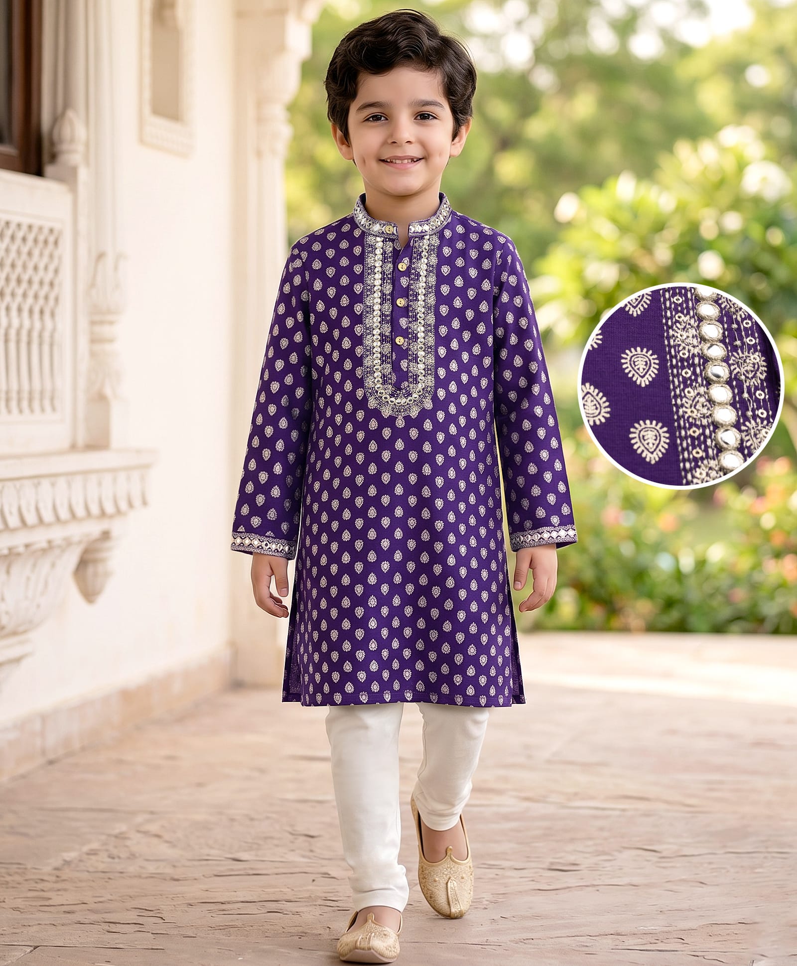 EARTHY TOUCH Cotton Knit Full Sleeves Foil Printed Kurta & Pyjama Set - Purple-picture-15