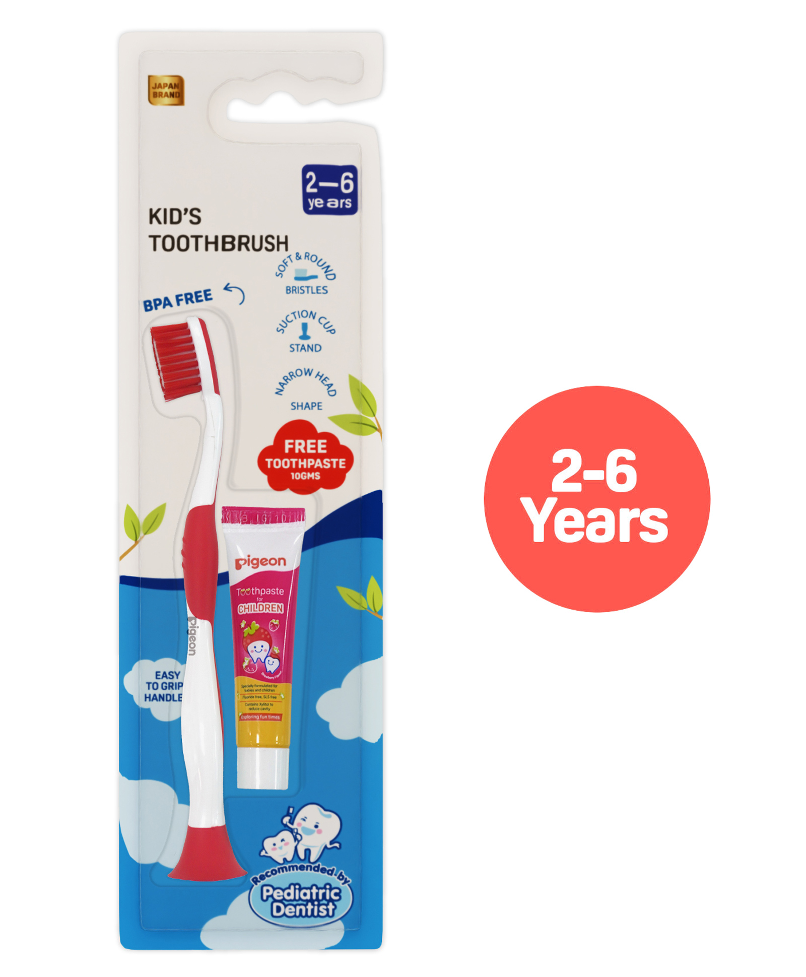 Pigeon Kids Toothbrush with Free Strawberry Flavours Toothpaste - Red-image-20