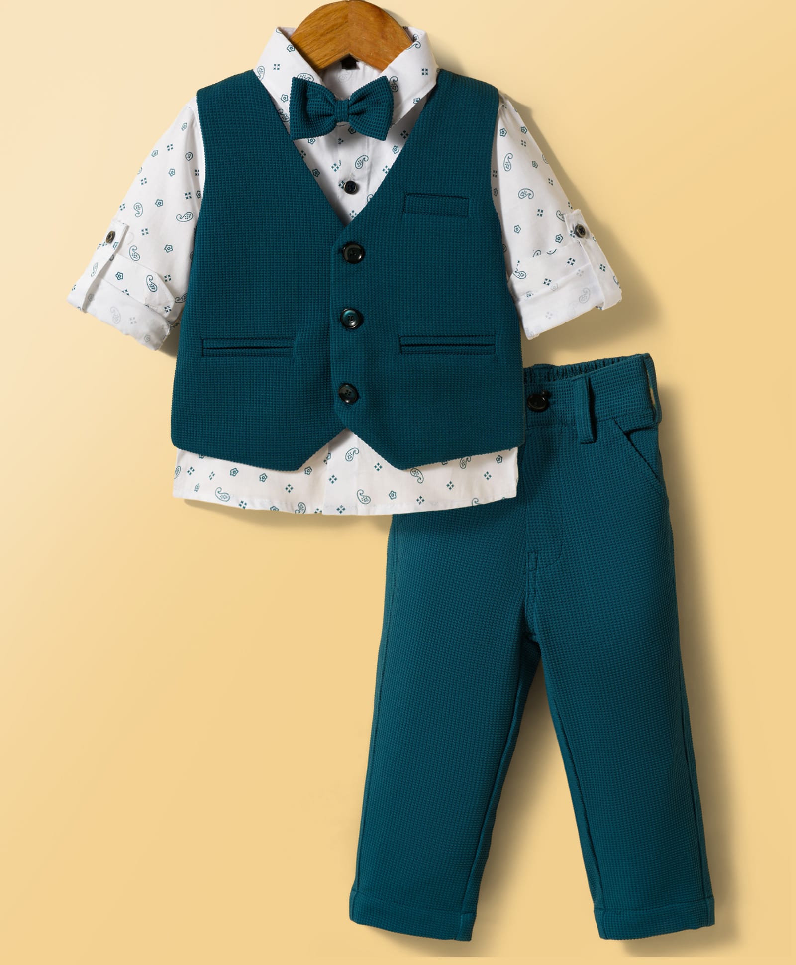 Robo Fry Cotton Woven Full Sleeves Printed 3 Piece Party Suit With Bow - Navy Blue-picture-38