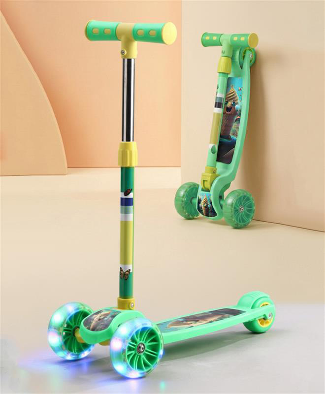 3 Wheel Kids Scooter with PU LED Wheel - Green & Yellow| Adjustable Height|Weight Capacity upto 50 Kg| Toy for 2 to 12 yrs Boys&Girls| Activity Gifting Option|Compact Fold|Lean-to-Steer