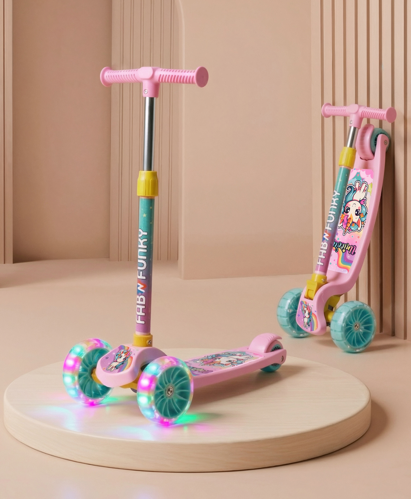 LED Kids Scooter with 40MM in PP+PU LED Wheel, 4 Adjustable Height Scooter, Up to 50 Kg Weight Capacity(WithLED Wheel)-