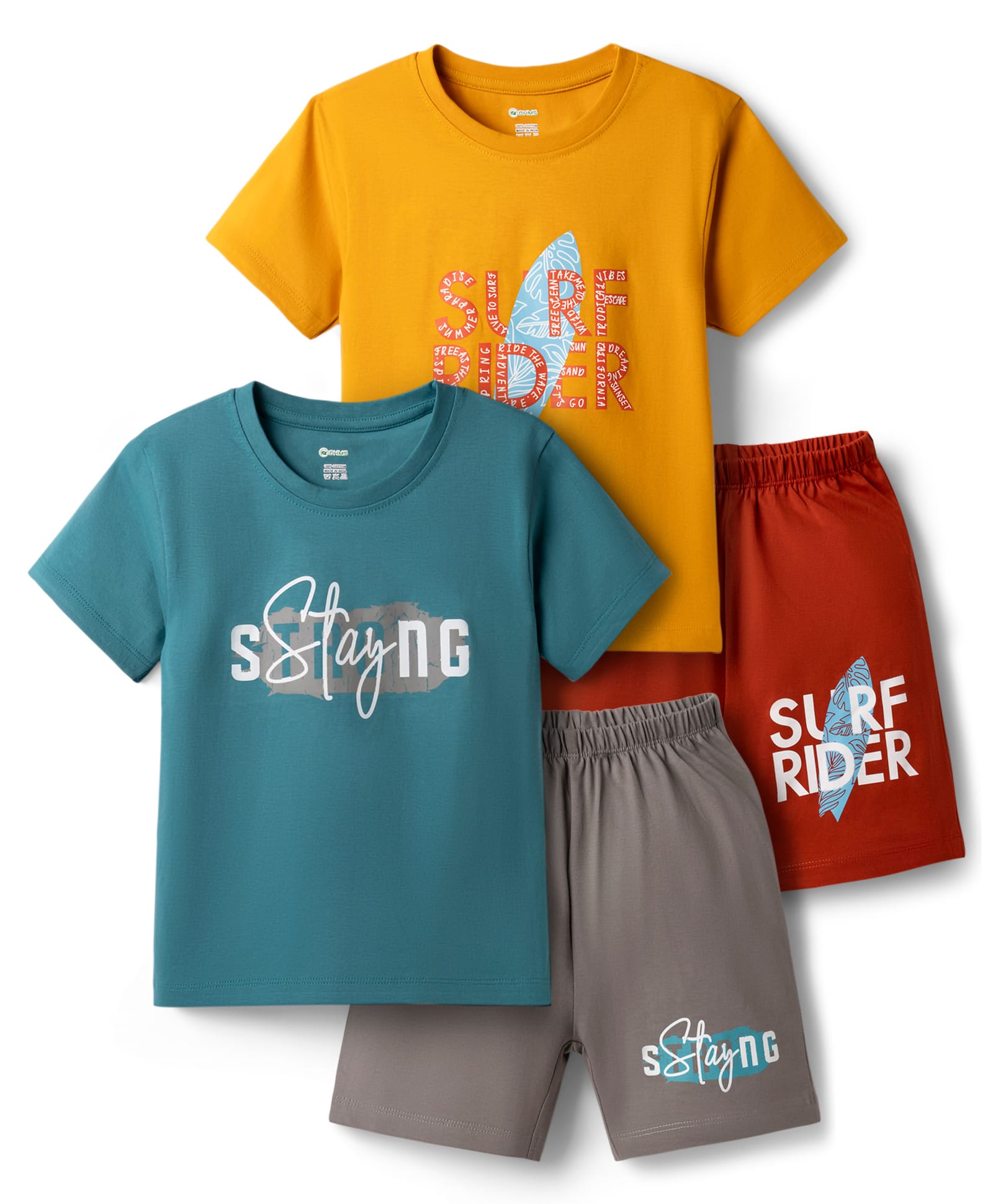 OHMS Single Jersey Knit Half Sleeves Beach Theme Printed T-Shirts & Shorts Set Of 2 - Multicolour-image-15