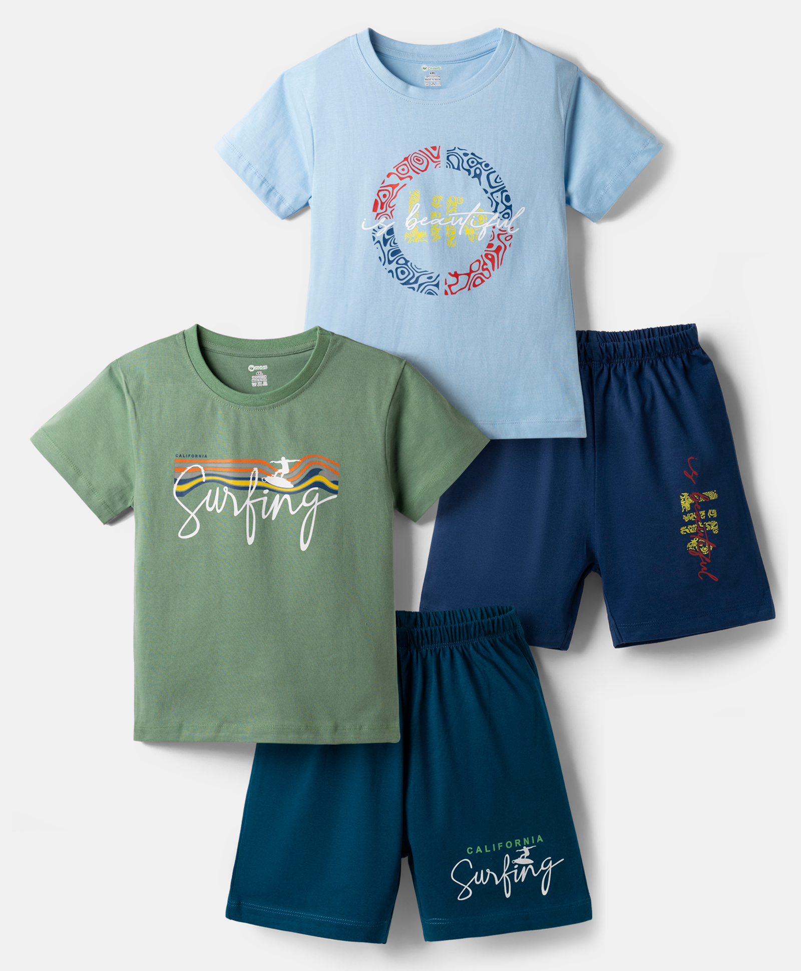 OHMS Single Jersey Knit Half Sleeves T-Shirts & Shorts Sets With Text Print Pack of 2 - Multicolor-image-43