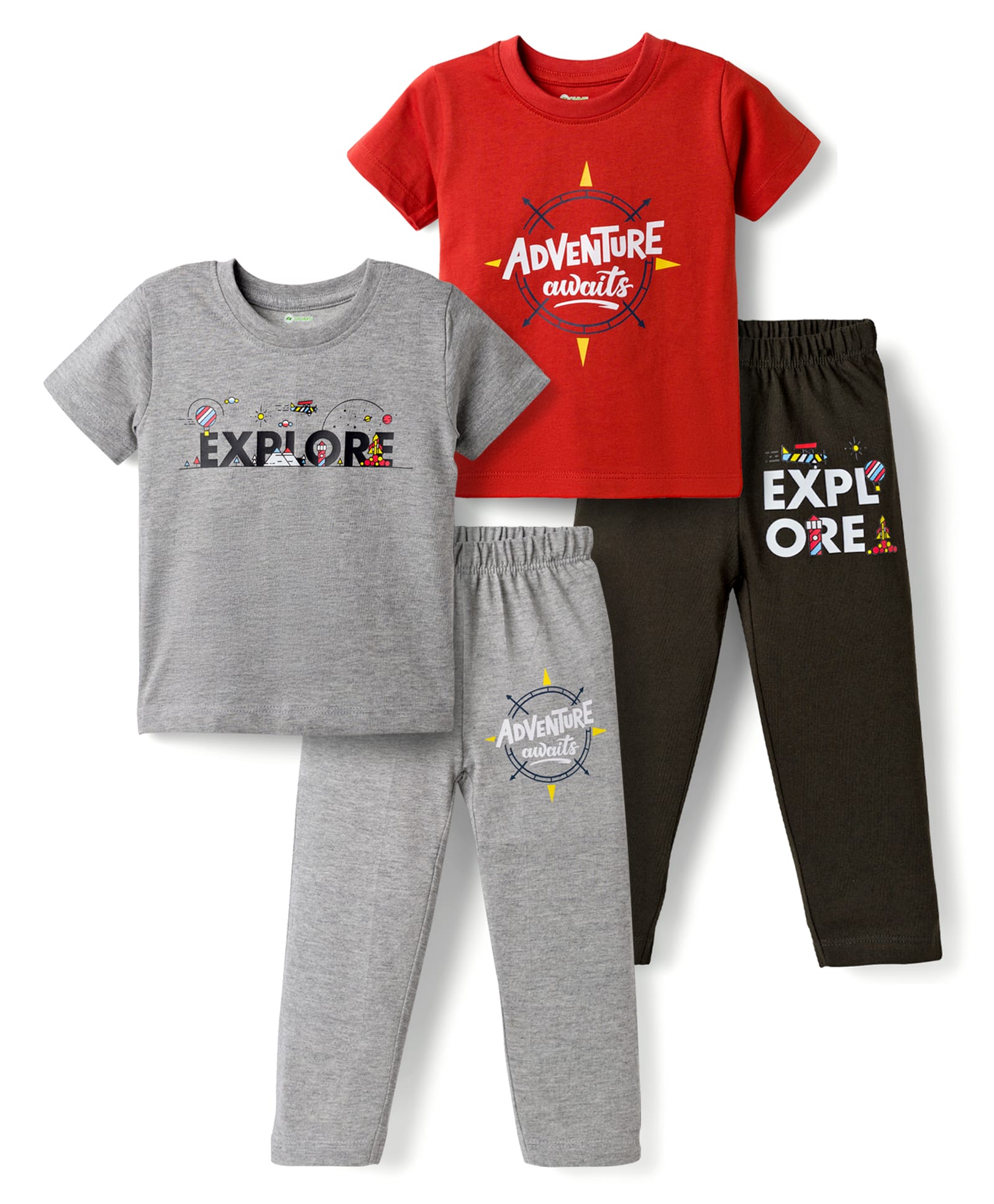 OHMS Single Jersey Knit Half Sleeves Printed T-Shirt & Lounge Pants Set Pack of 2 - Multicolor-image-20