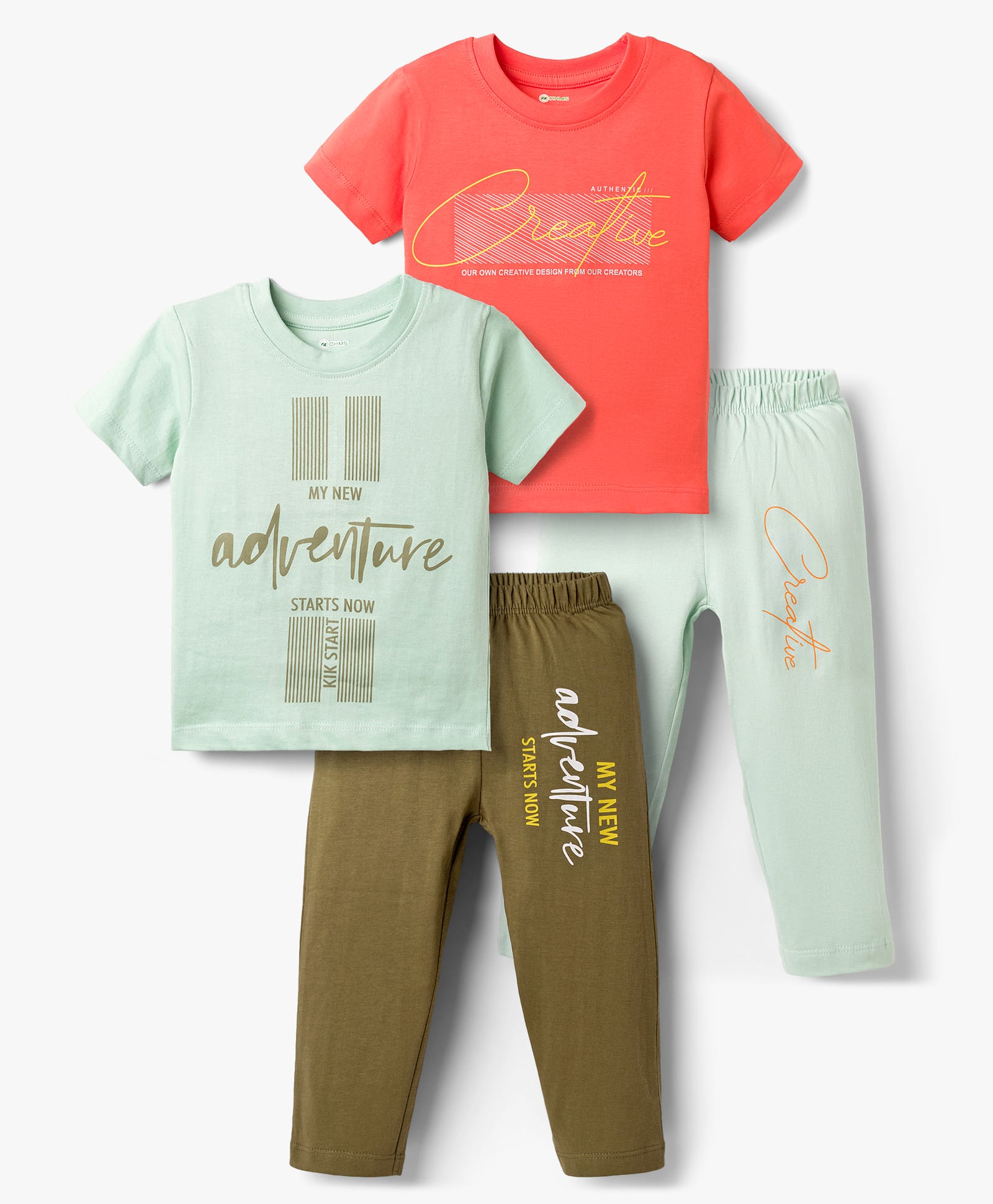 OHMS Single Jersey Knit Half Sleeves Text Printed T-Shirt & Pant Set Pack Of 2 - Multicolour-picture-25