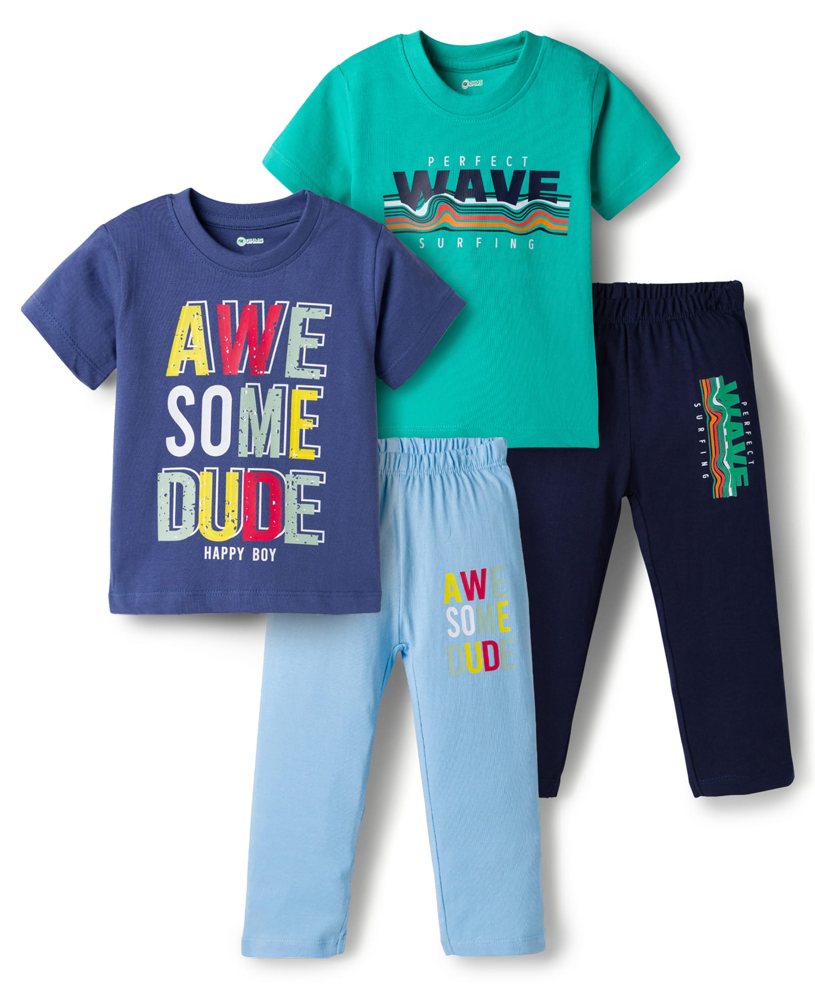 OHMS Single Jersey Knit Half Sleeves Printed T-Shirt & Lounge Pants Set Pack of 2 - Multicolor-image-21