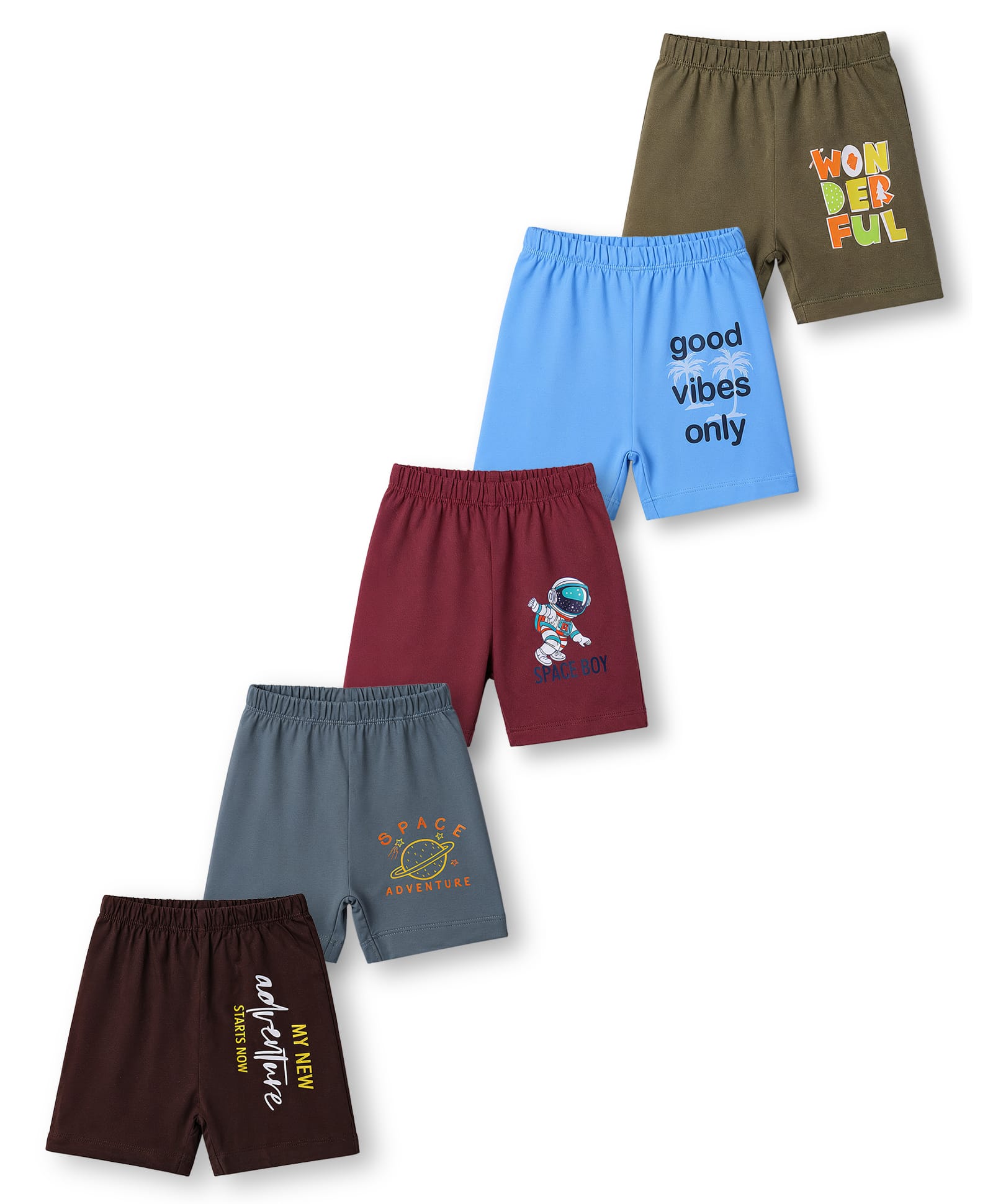 OHMS Single Jersey Knit Knee Length Beach & Space Theme Printed Shorts Pack of 5 - Multicolor-image-17