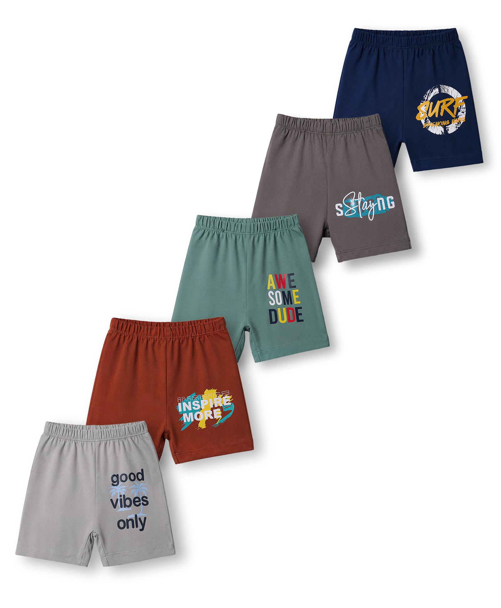 OHMS Single Jersey Knit Knee Length Beach Theme & Text Printed Shorts Pack of 5 - Multicolor-picture-16