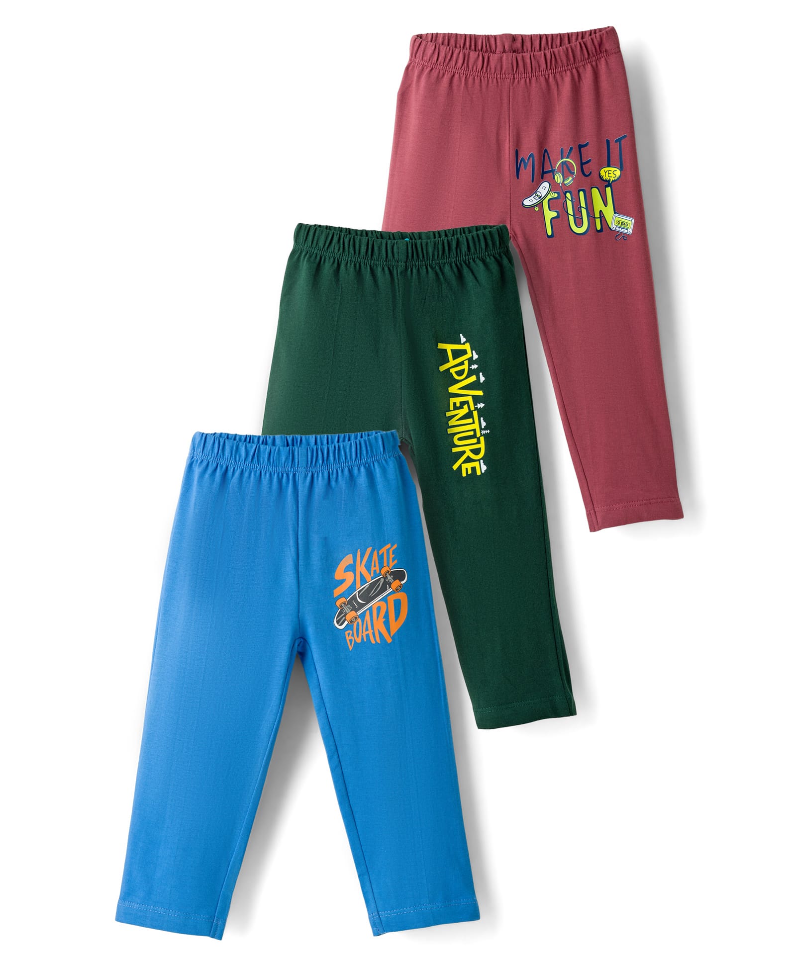 OHMS Single Jersey Knit Full Length Track Pant with Text Print Pack of 3 - Blue Green & Dark Peach-image-42