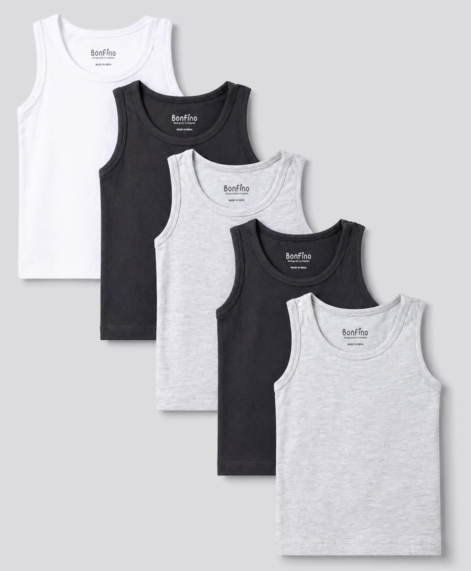 Bonfino Cotton Elastane Knit Sleeveless Solid Vests Pack of 5 - Multicolor-picture-15