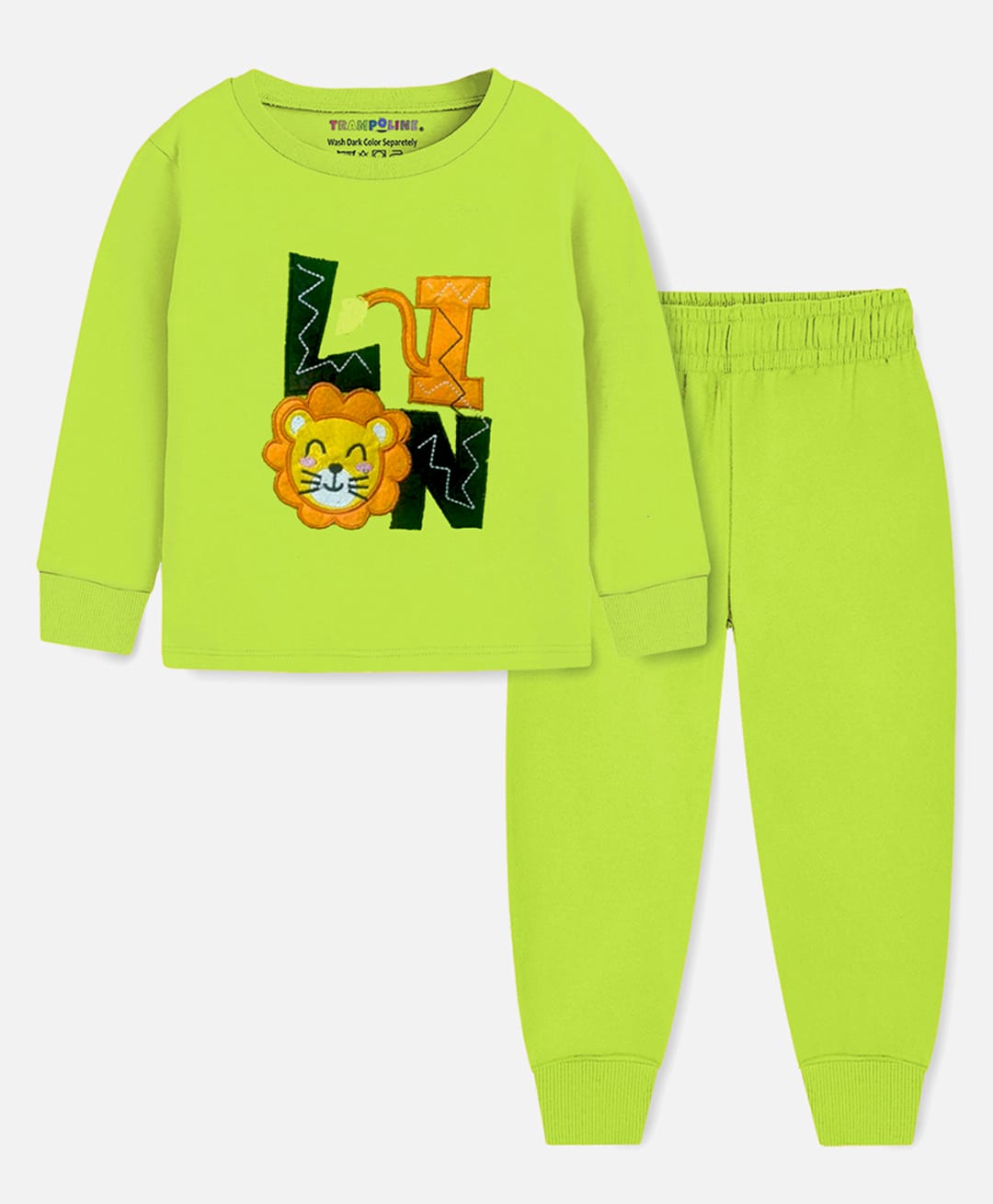 Trampoline Terry Knit Full Sleeves Lion Patch Detailed Tee & Joggers Set - Green-picture-31