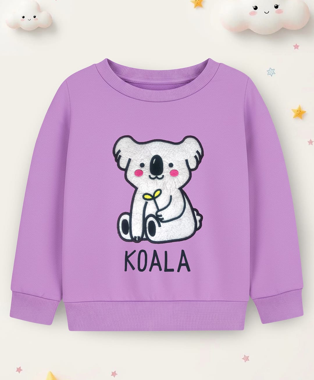 Trampoline Fleece Knit Full Sleeves Koala Embroidered Light Winter Sweatshirt - Purple-image-26