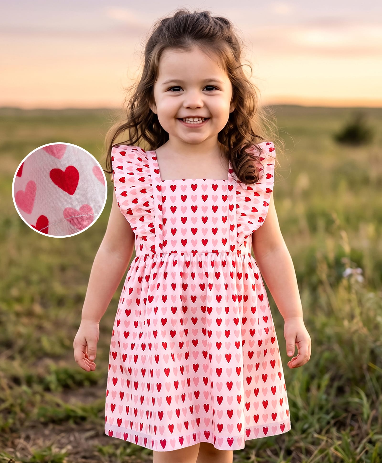 Mark & Mia Cotton Woven Frill Sleeves Hearts Printed Frock - Red-image-12
