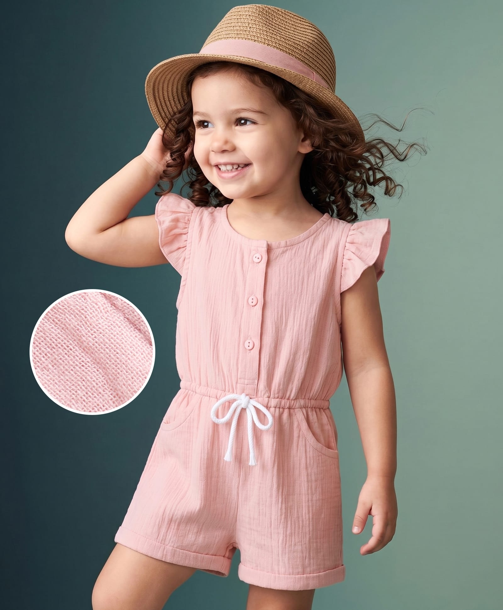 Mark & Mia Cotton Woven Half Sleeves Solid Colour Jumpsuit -Pink-picture-20
