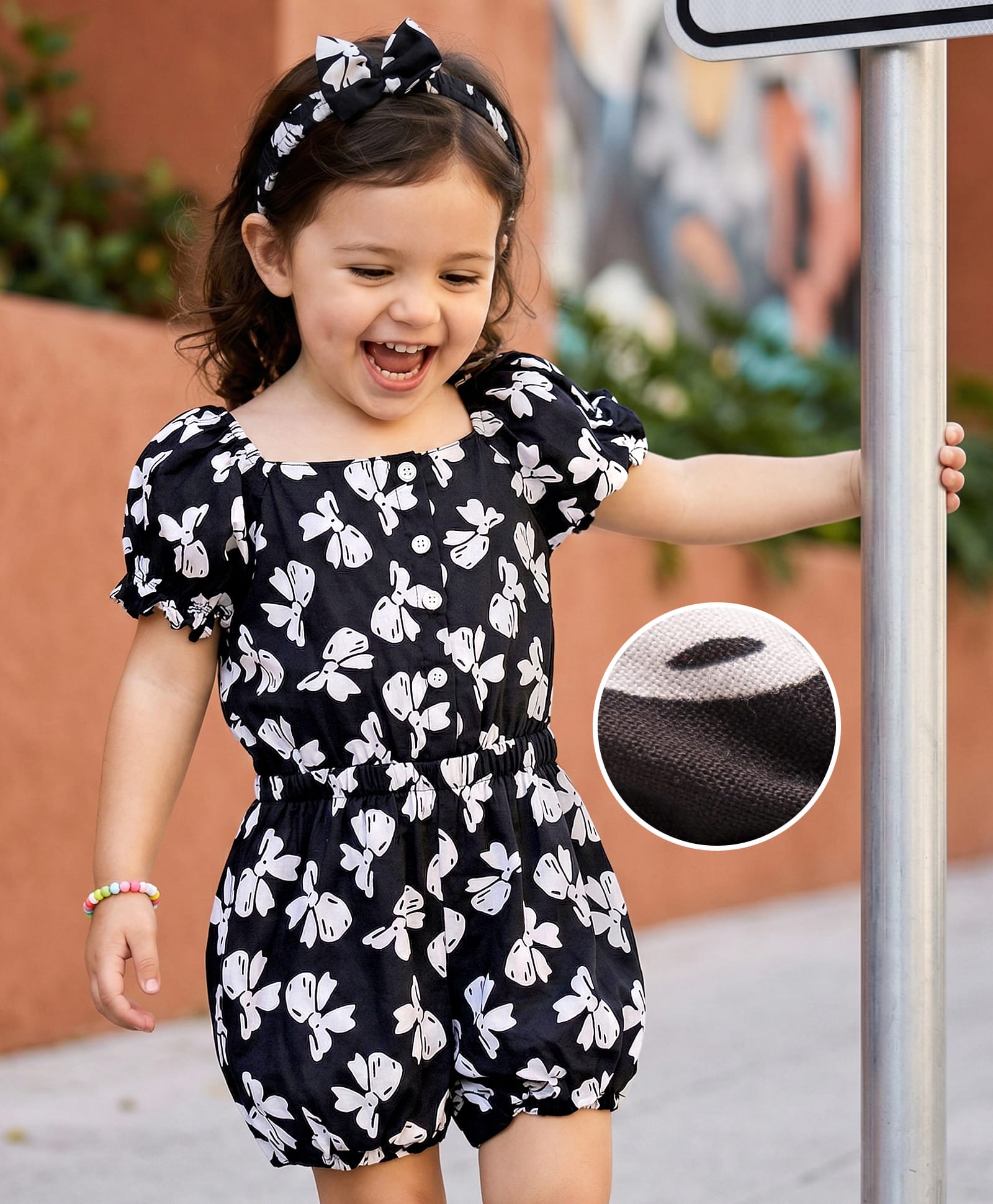 Mark & Mia Rayon Woven Half Sleeves Jumpsuit with Headband & Bow Print - Black-picture-23