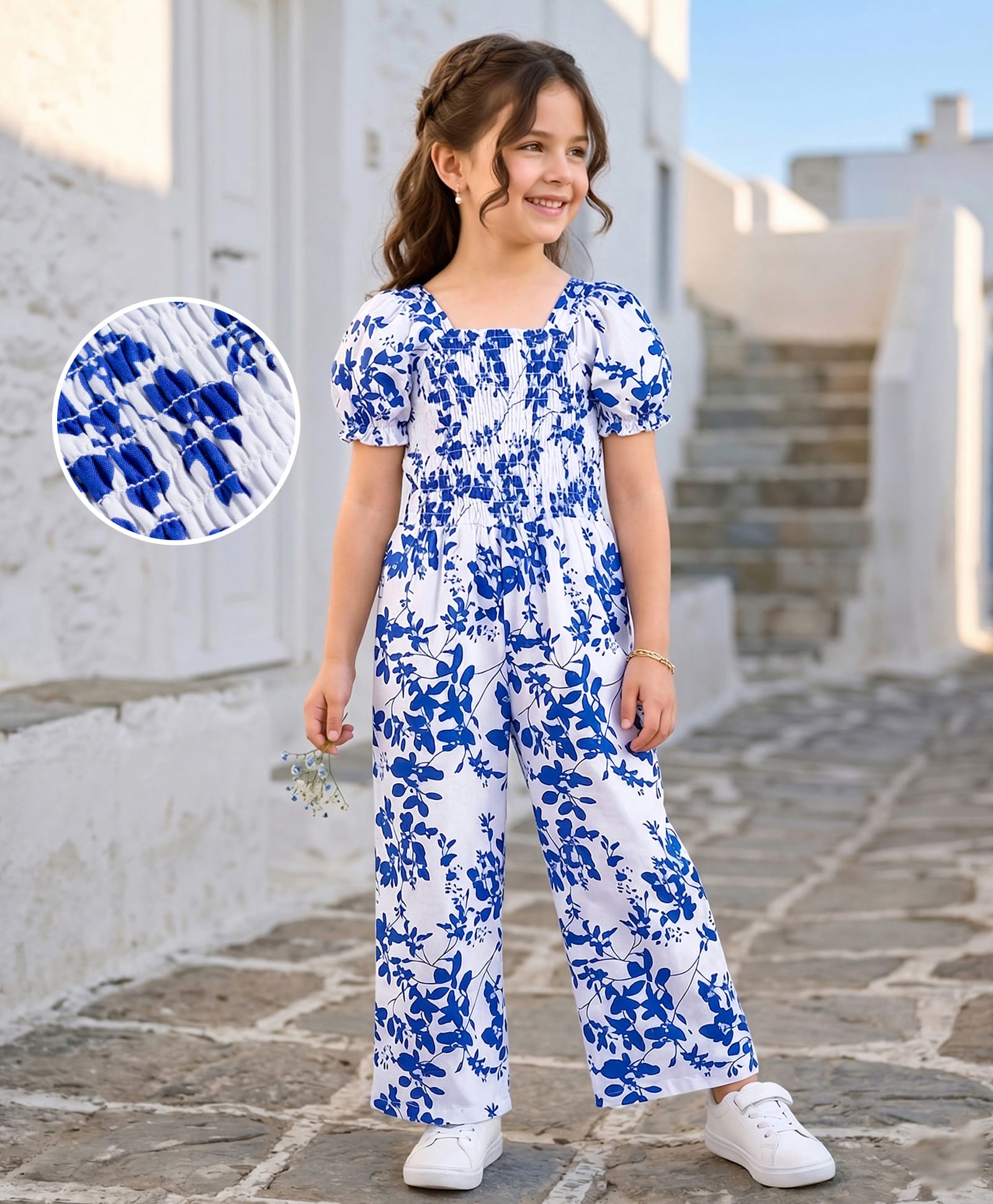 Mark & Mia Rayon Woven Half Puffed Sleeves Floral Printed Full Length Jumpsuit - Blue-picture-17