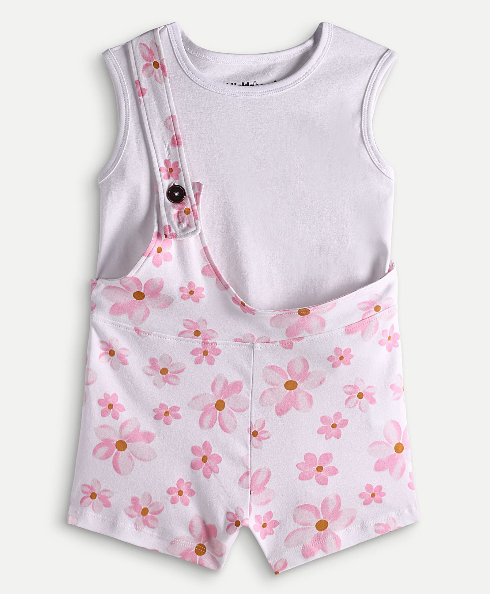 chuckleberrie Cotton Knit Floral Printed Dungaree With Sleeveless Tee - White-picture-21
