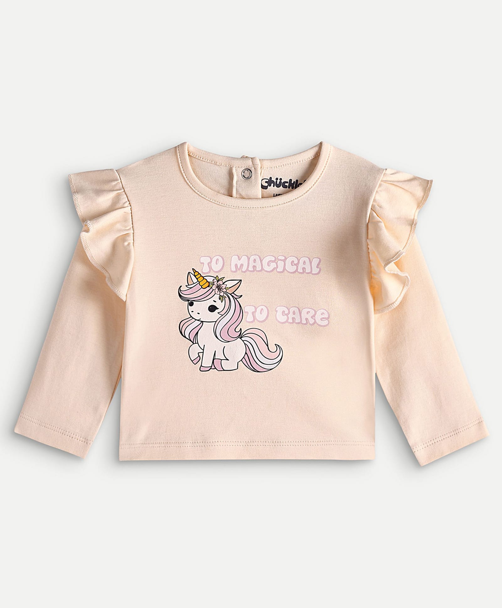 chuckleberrie Cotton Knit Full Sleeves Typography & Unicorn Printed Top - Cream-picture-35