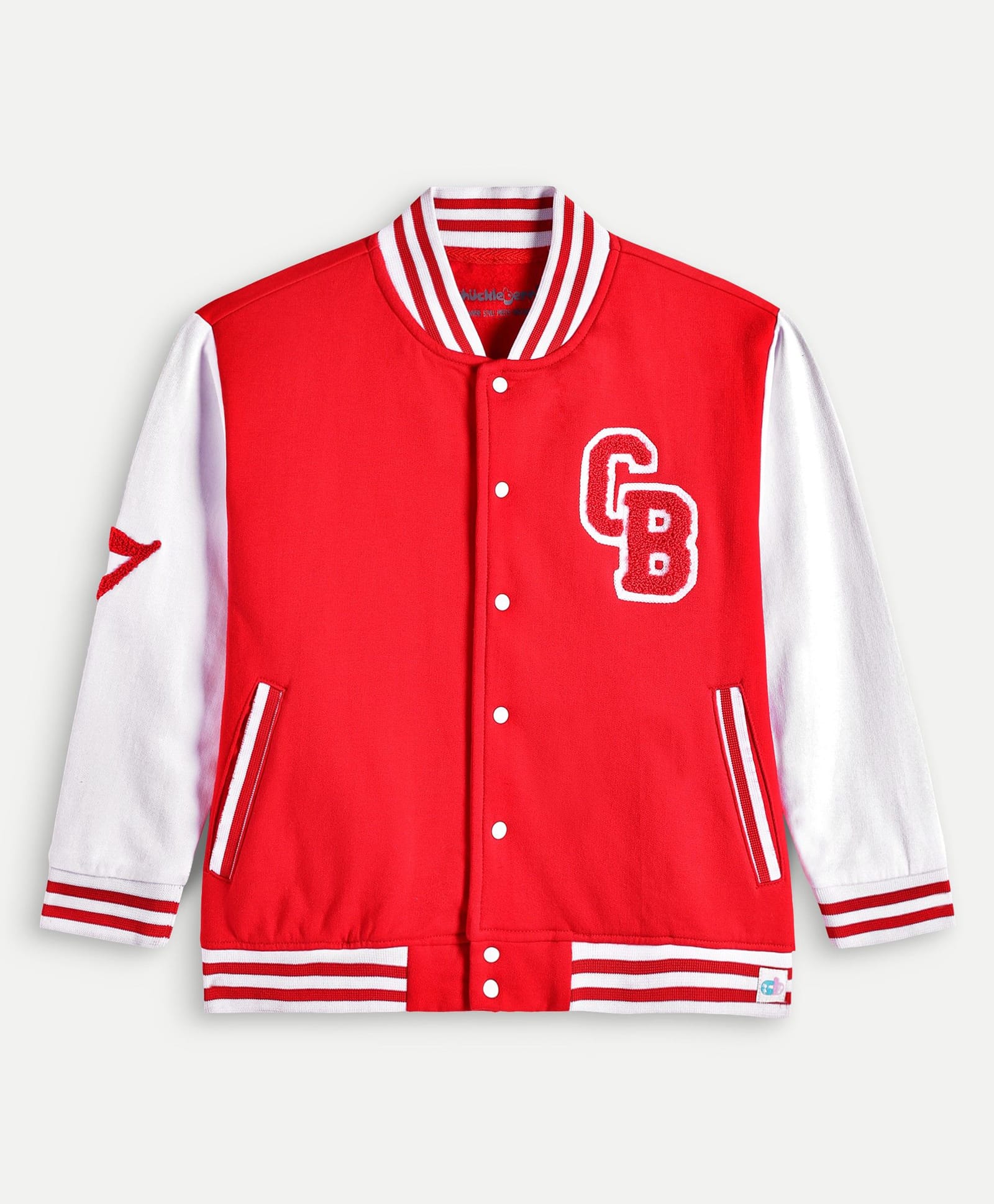 chuckleberrie Unisex Cotton Knit Full Sleeve Alphabets Embroidered Light Winter Bomber Jacket - Red-picture-14