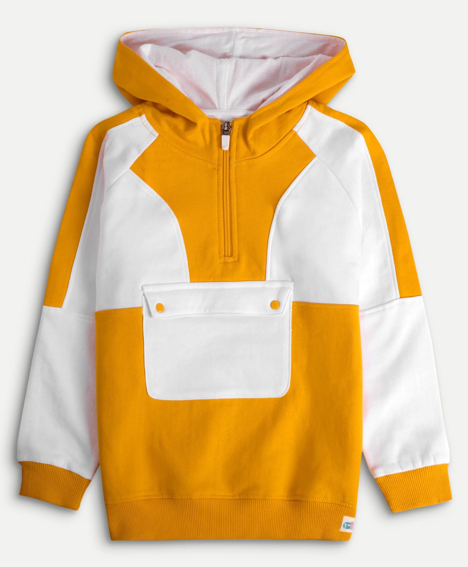 chuckleberrie Cotton Knit Full Sleeves Colour Block Light Winter Hooded Sweatshirt - Orange-picture-27