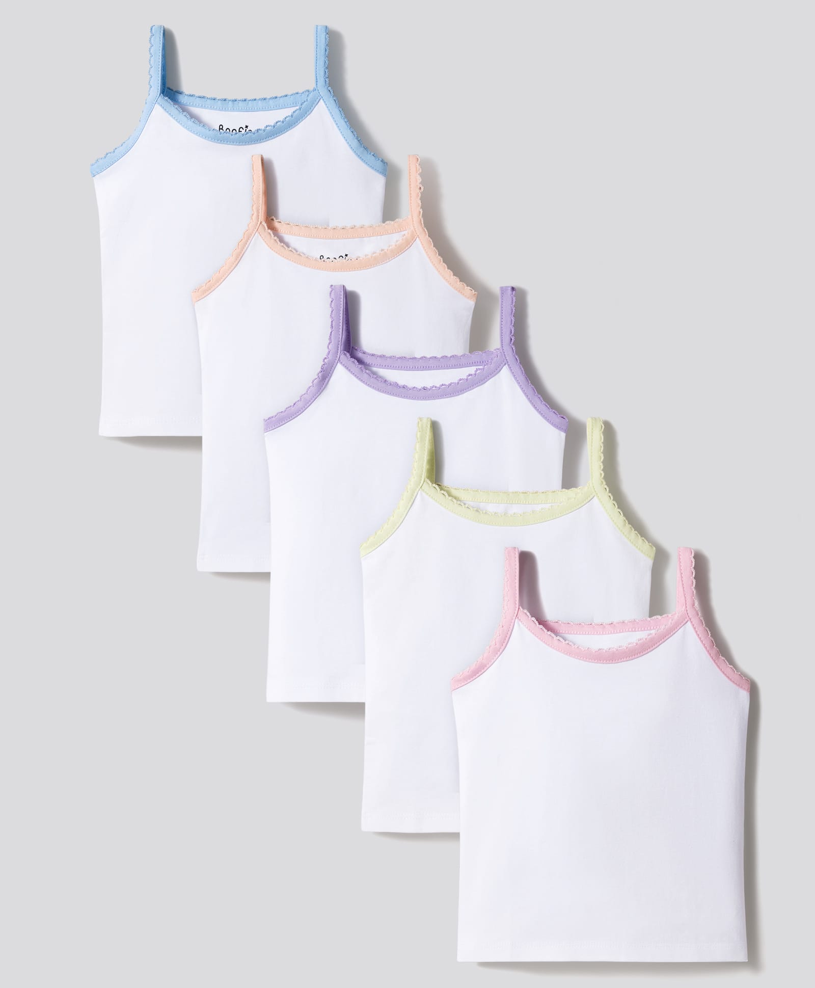 Bonfino Cotton Elastane Knit Sleeveless Solid Colour Slips with Contrast Lace Detailing Pack of 5 - White