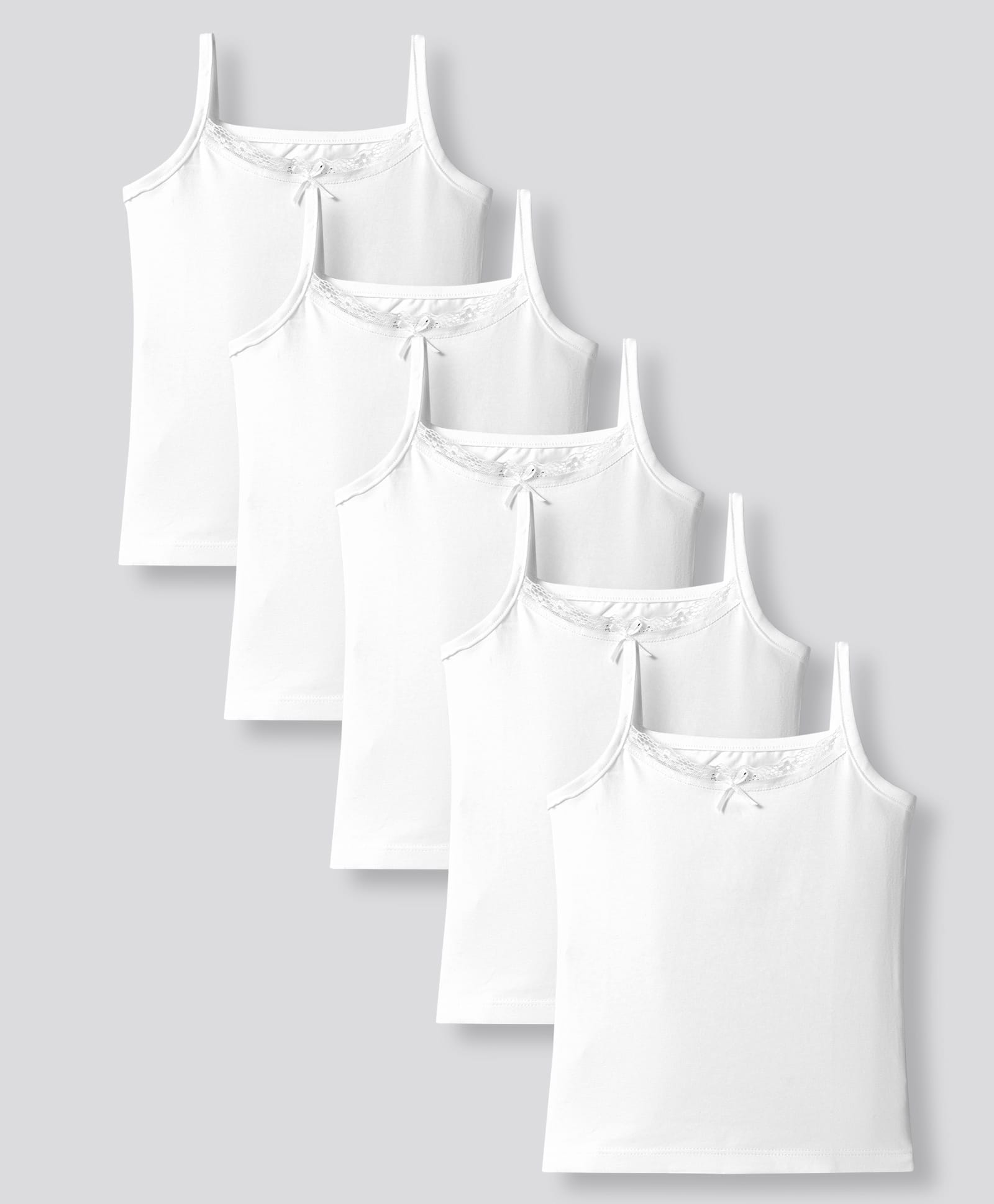 Bonfino Cotton Knit Sleeveless Solid Slips With Bow Applique Pack Of 5 - White