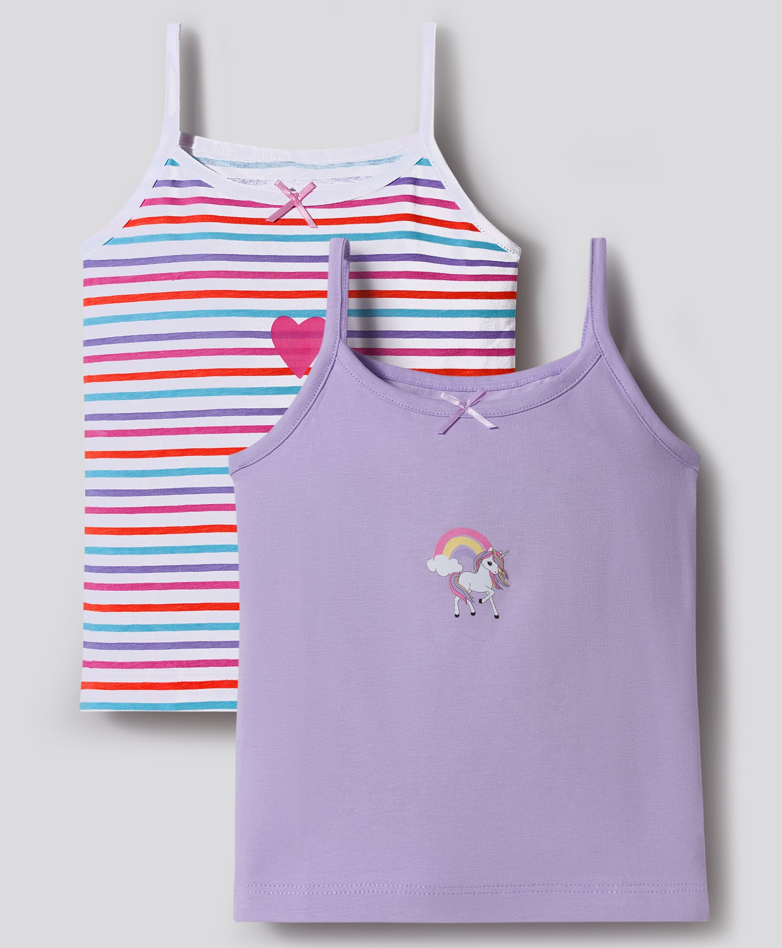 Bonfino Cotton Knit Sleeveless Striped Hearts & Unicorn Printed Slips Pack Of 2 - Multicolour-picture-26