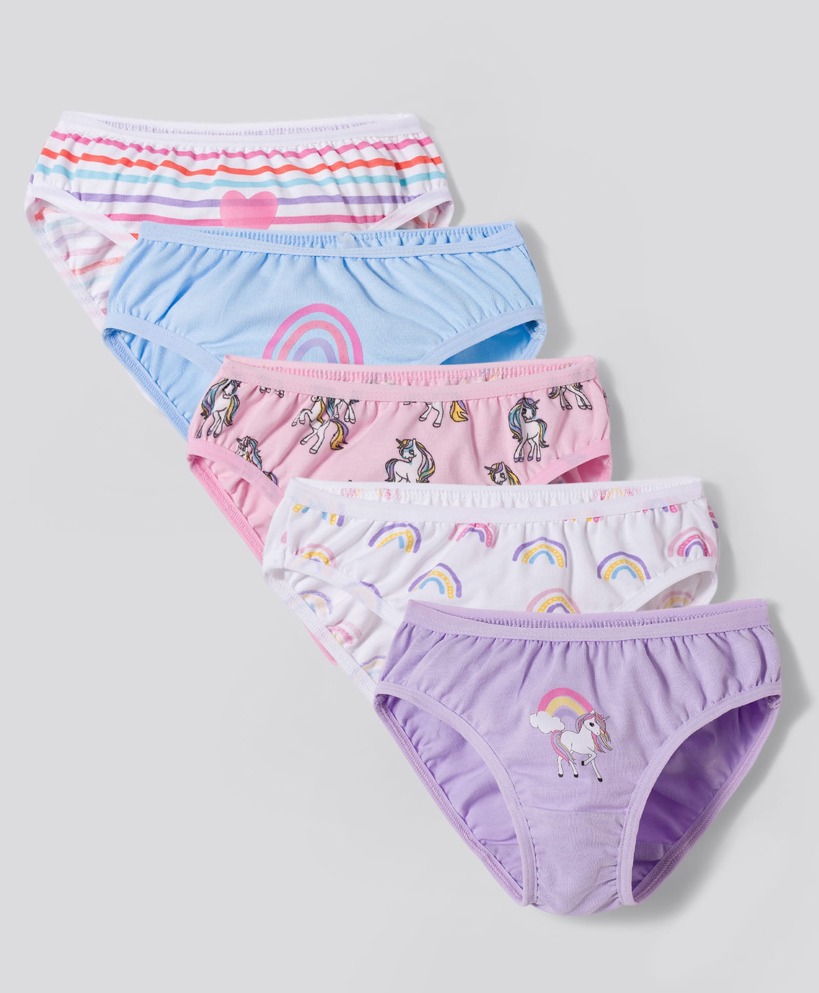 Bonfino Cotton Elastane Knit Unicorn & Striped Panties Pack of 5- Multicolour-image-41