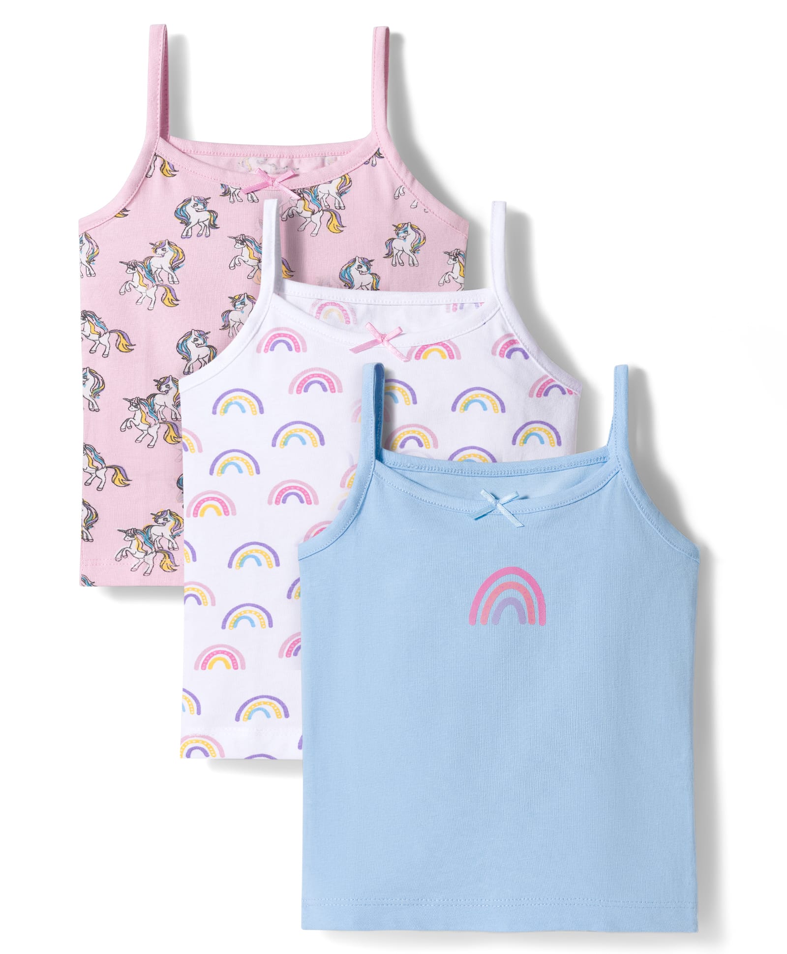 Bonfino Cotton Knit Sleeveless Unicorn & Rainbow Printed Slips Pack Of 3 - Multicolour-picture-31
