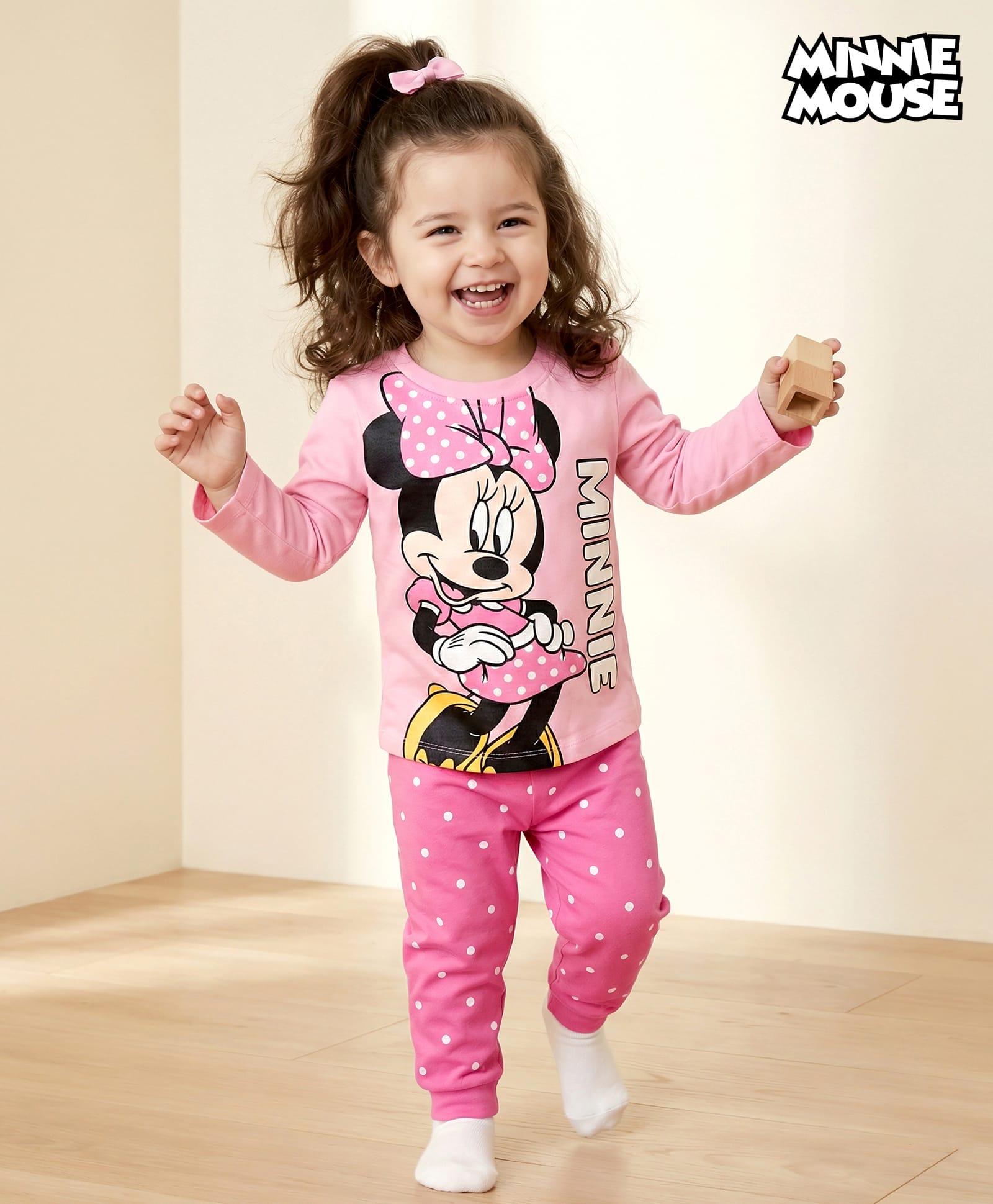 Babyhug Disney 100% Cotton Full Sleeves T-Shirt & Pyjama Night Suit With Minnie Mouse Graphic - Pink-image-29