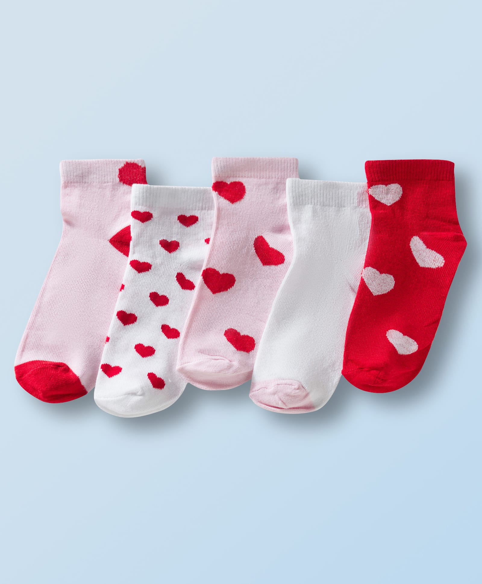 Honeyhap Premium Cotton Bamboo Spandex Ankle Length Socks With Bio Finish Heart Design Pack Of 5 - Light Pink & White & Red-image-16