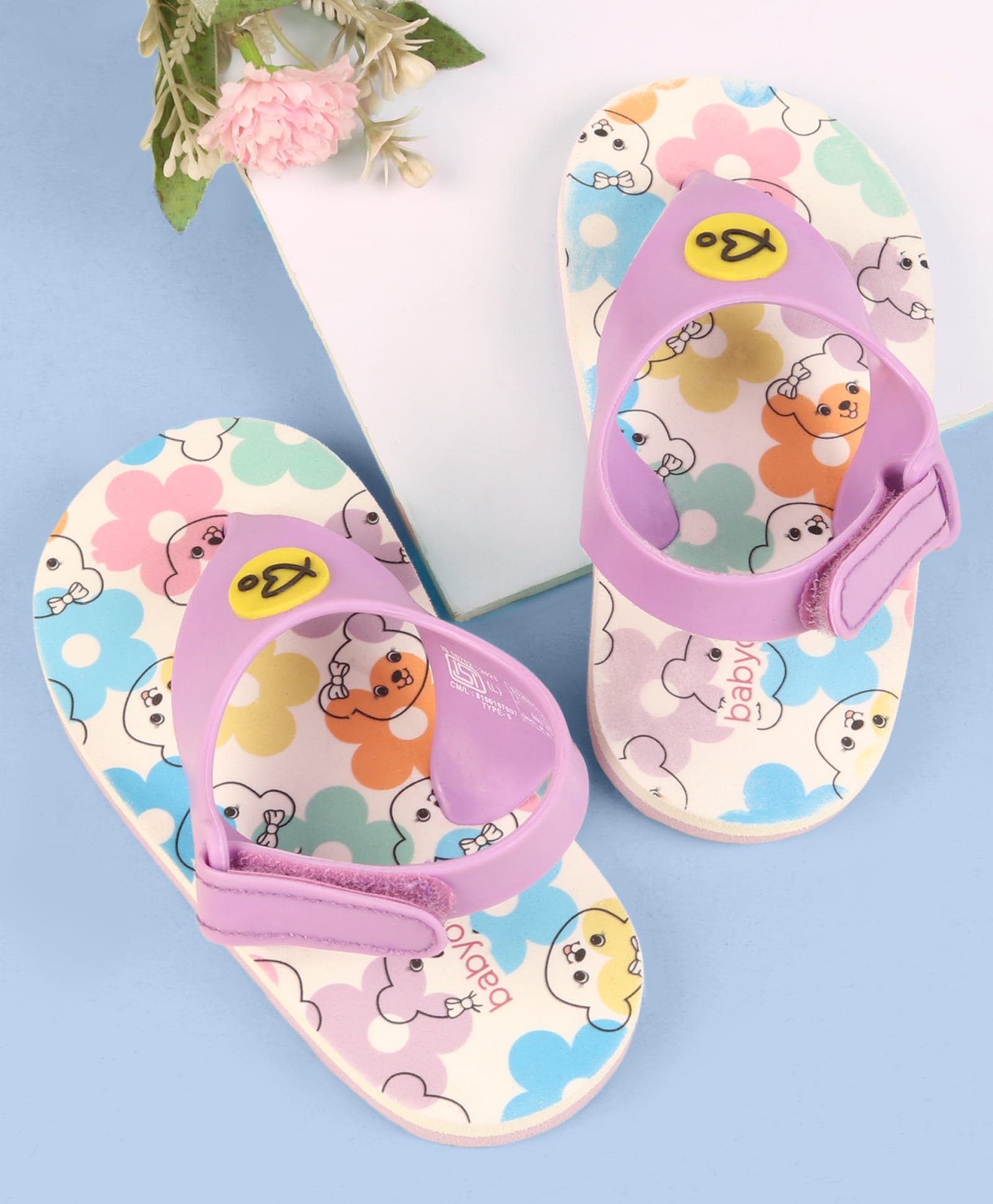 Babyoye Velcro Closure Flip Flops With Teddy Print - Lavender-picture-28