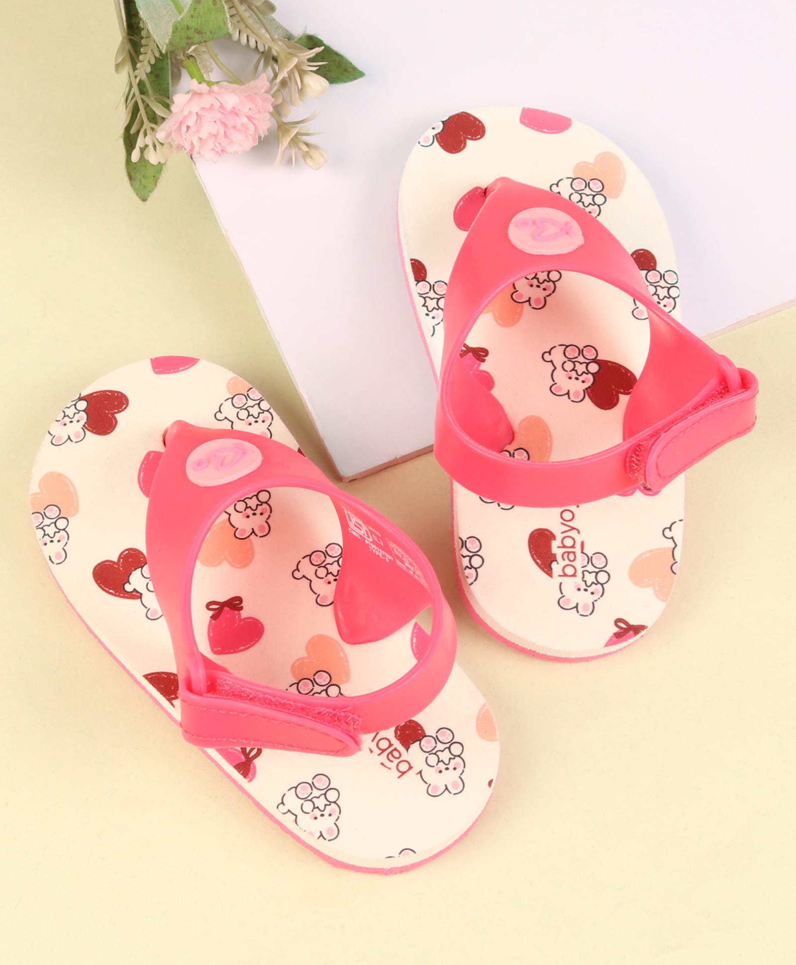 Babyoye Velcro Closure Flip Flops With Teddy Print - Pink-image-12