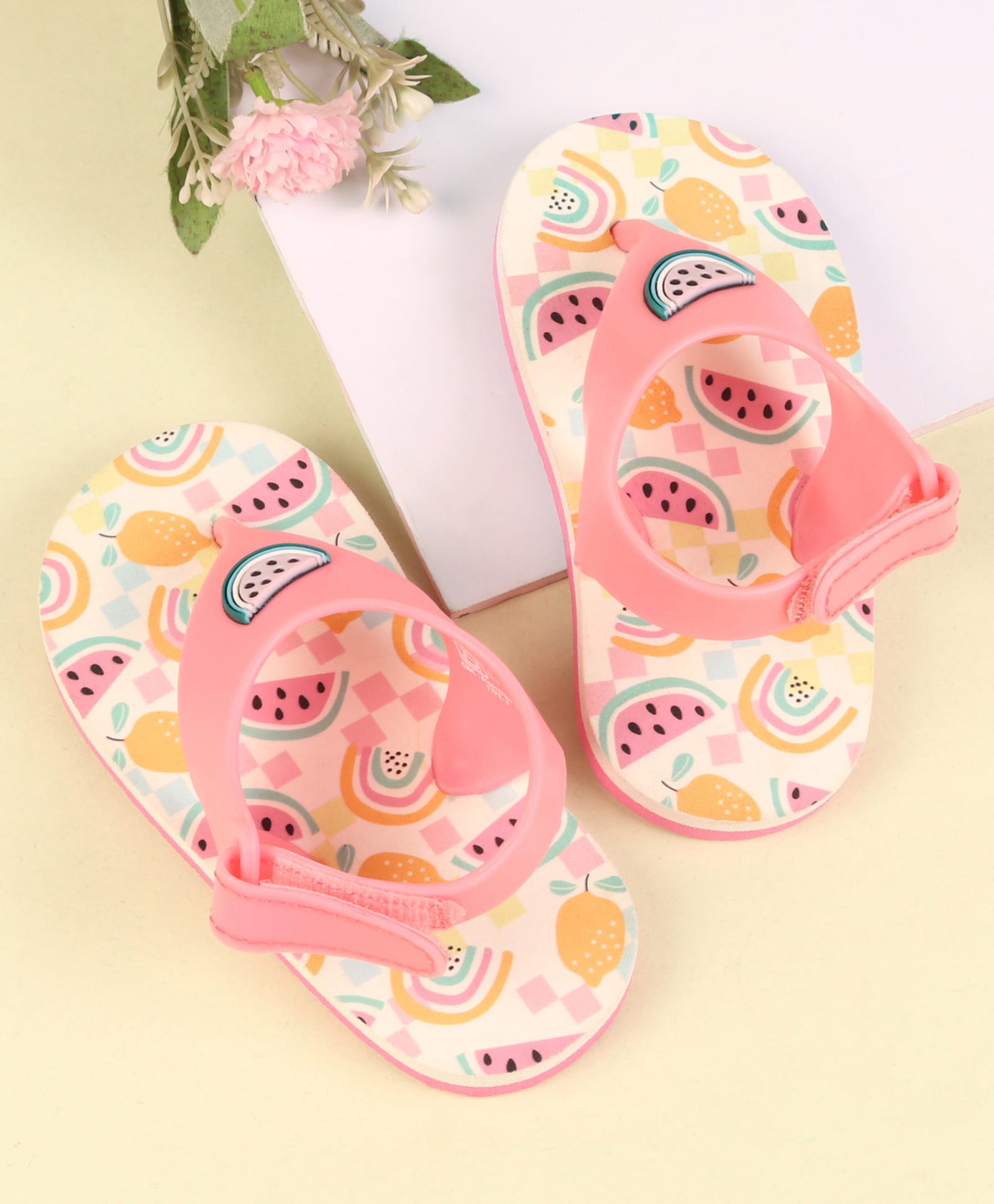 Babyoye Velcro Closure Flip Flops With Watermelon Print - Pink-picture-4