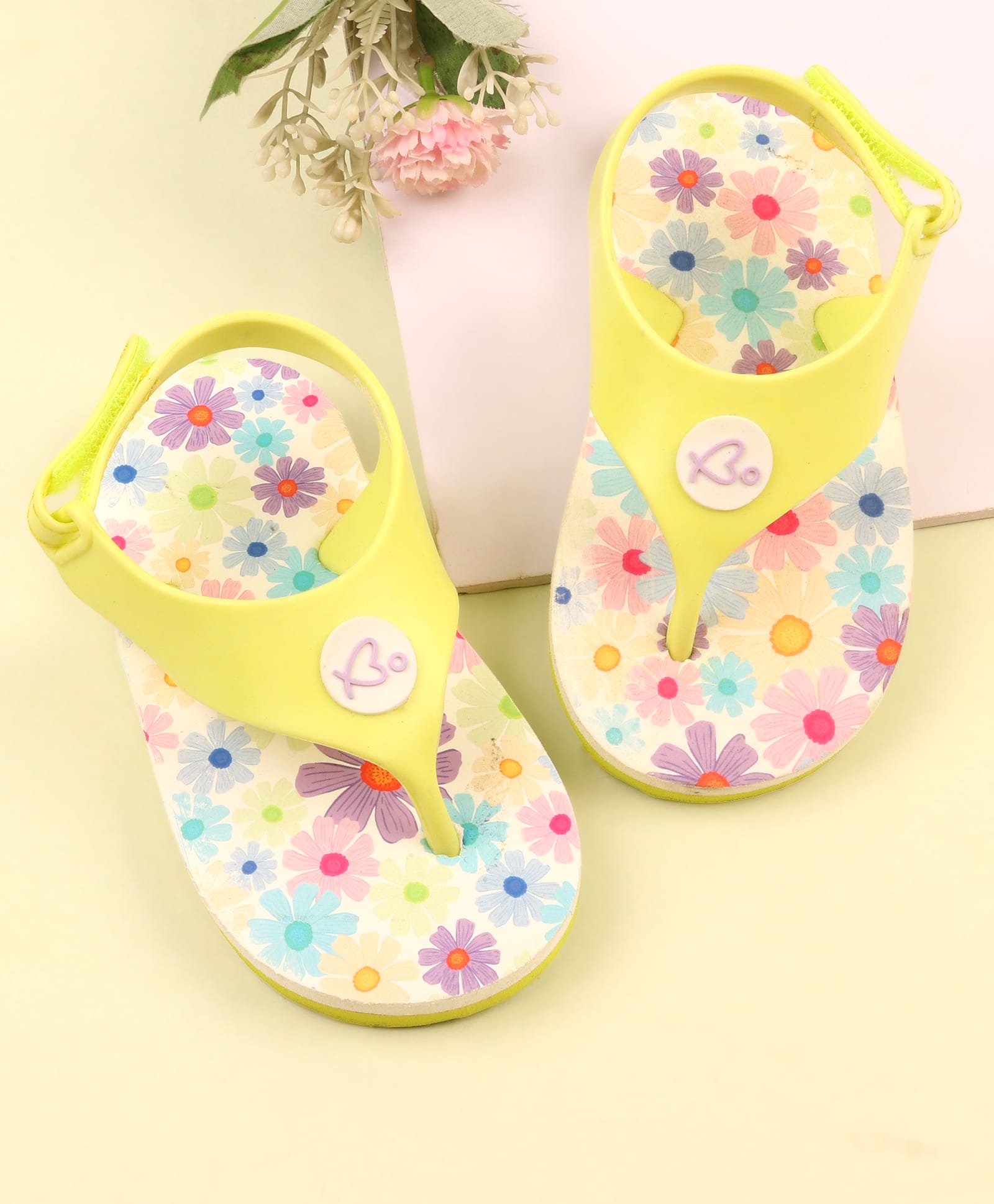 Babyoye Velcro Closure Flip Flops with Floral Print - Neon Green-image-26