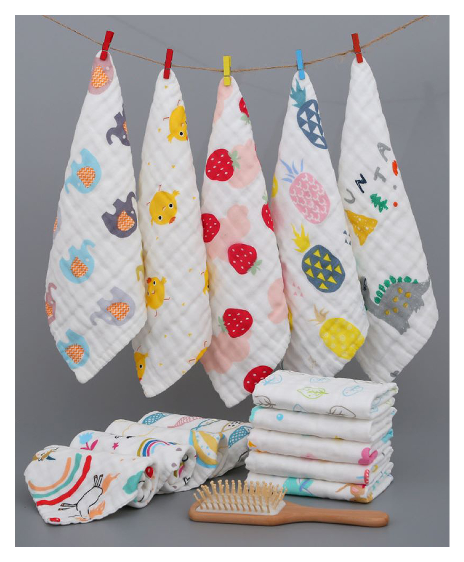 Domenico Premium Ultra Soft Muslin Cotton Wash Cloth Pack of 5 - (Colour & Print May Vary)-picture-9