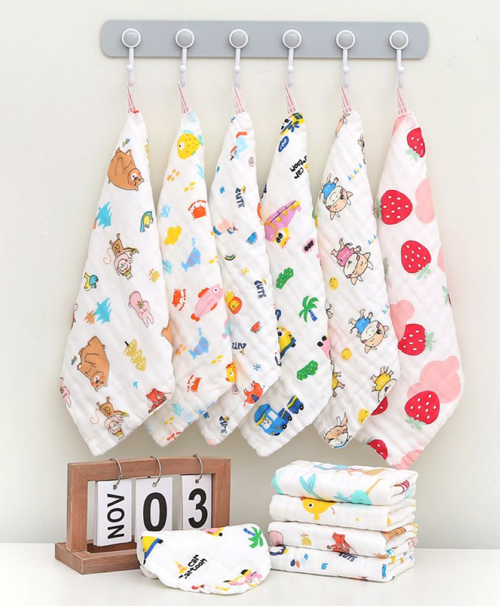 Domenico Premium Ultra Soft Muslin Cotton Wash Cloth Pack of 6 - (Colour & Print May Vary)-picture-22