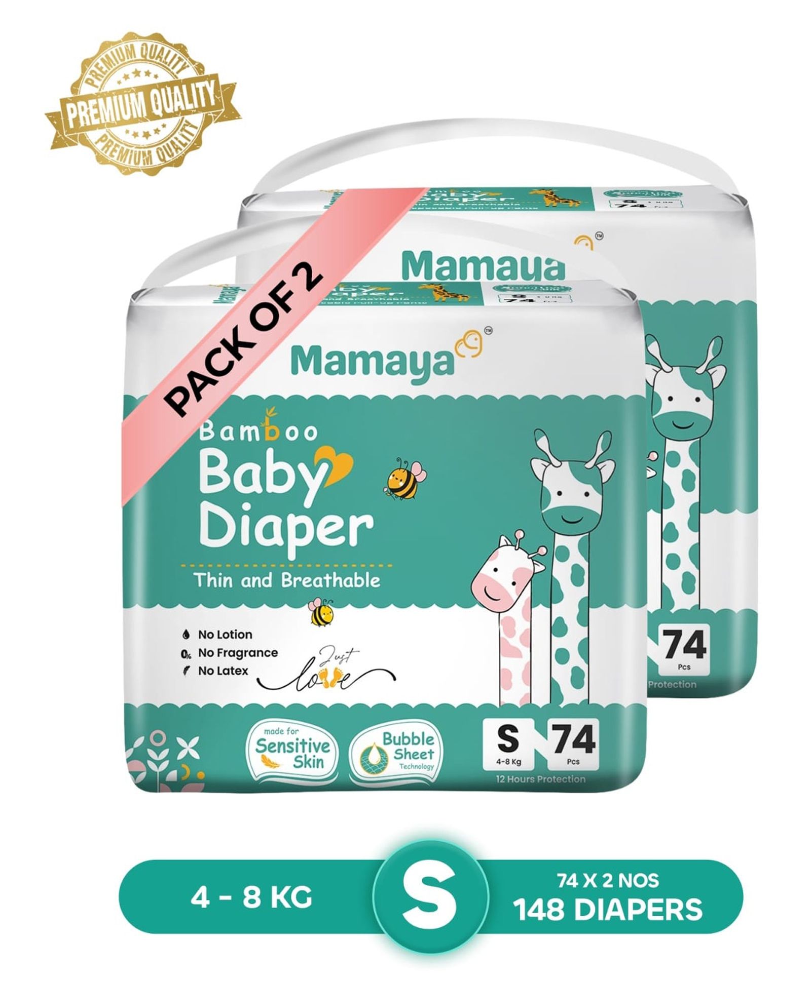 Mamaya Baby Diaper | Bubble Sheet Technology | 12 hours Protection | Small Size | 148 pcs-image-35