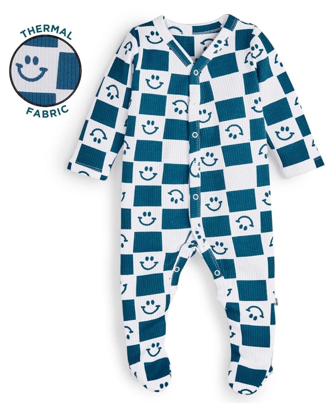 Plan B Cotton Knit Full Sleeves Checked Sleepsuits - Cream-image-9