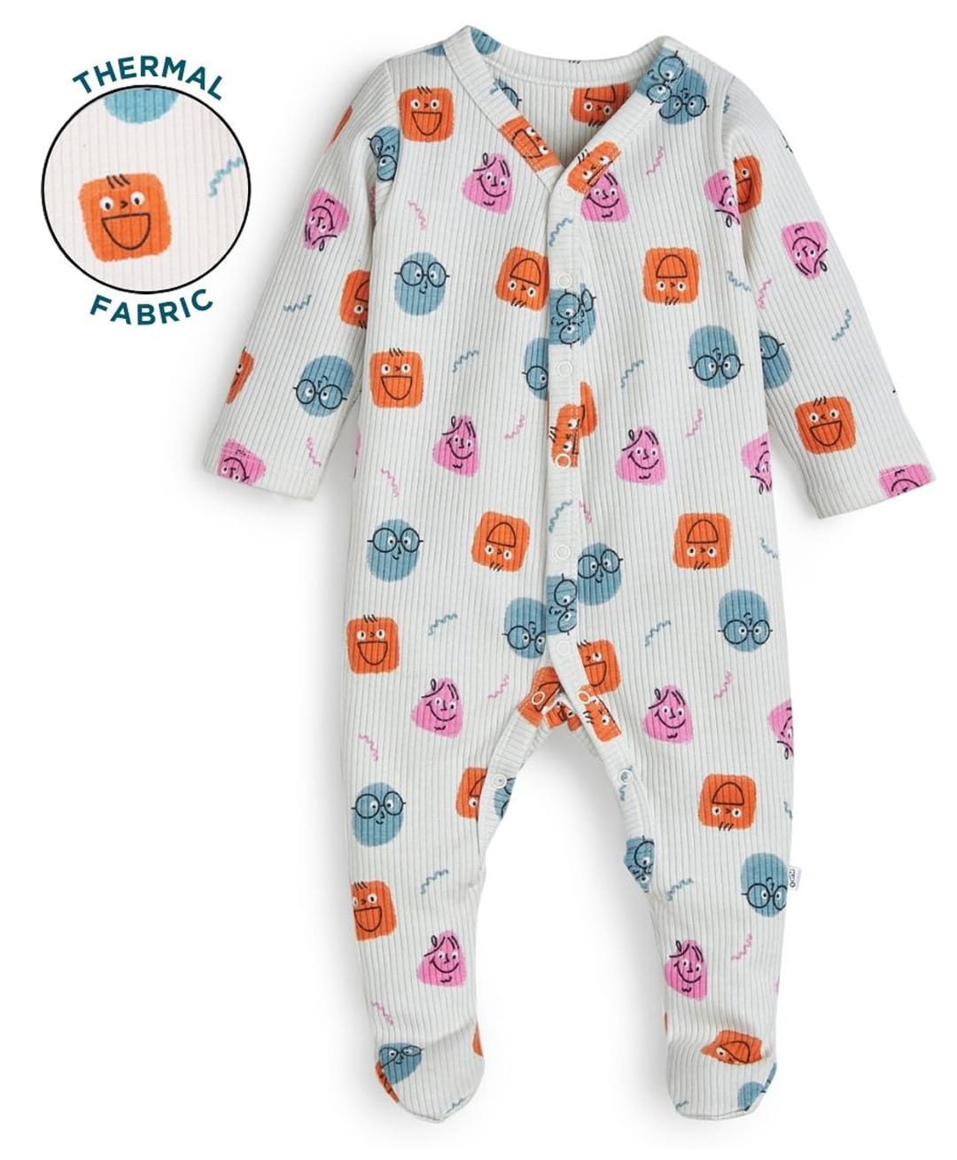 Plan B Cotton Knit Full Sleeves Abstract Face Printed Sleepsuits - Multi Colour-image-13